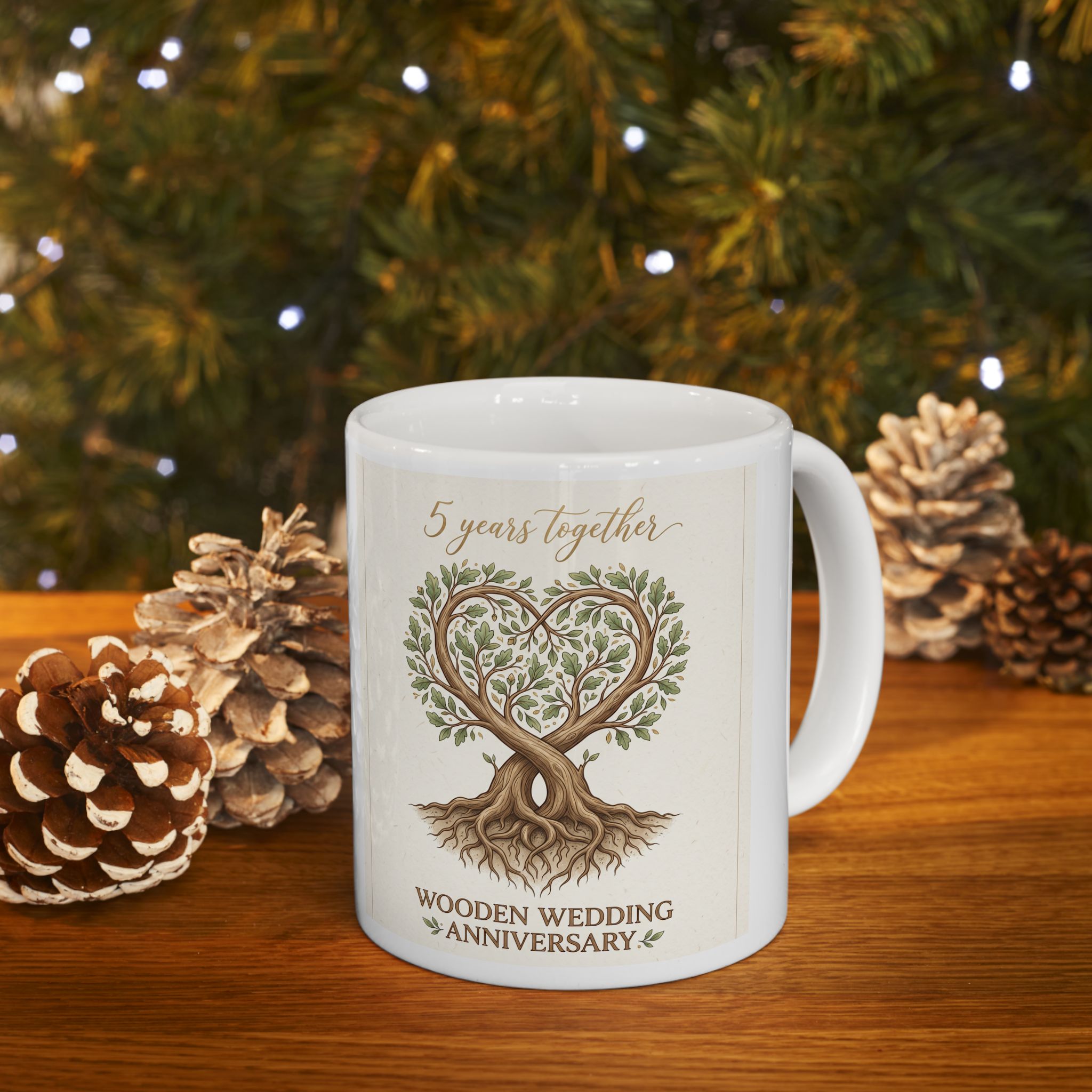 Woodland Family Tree Ceramic Mug — 5 Year Anniversary Coffee Cup