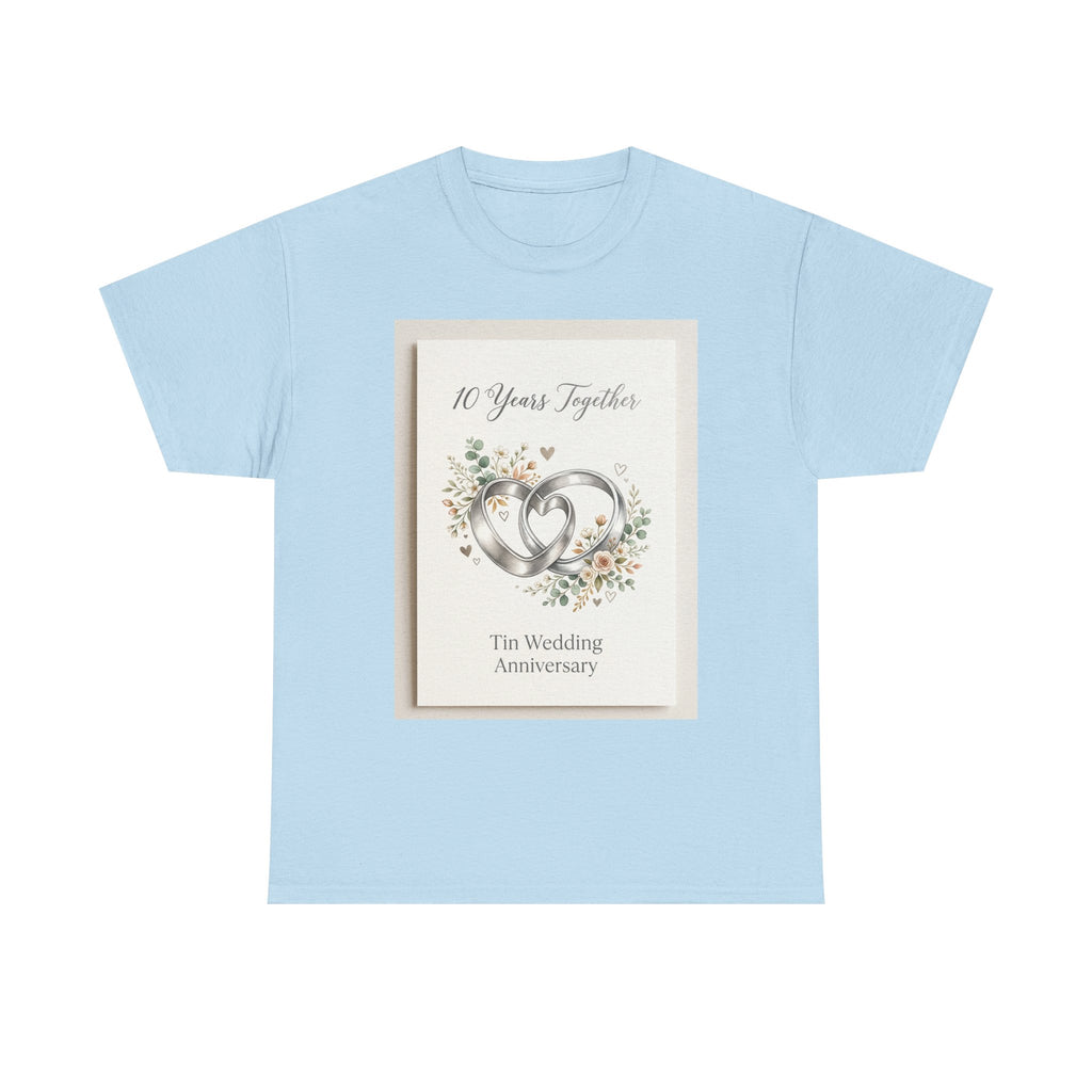 10th Wedding Anniversary Tin Rings T-Shirt — "10 Years Together" Floral Design