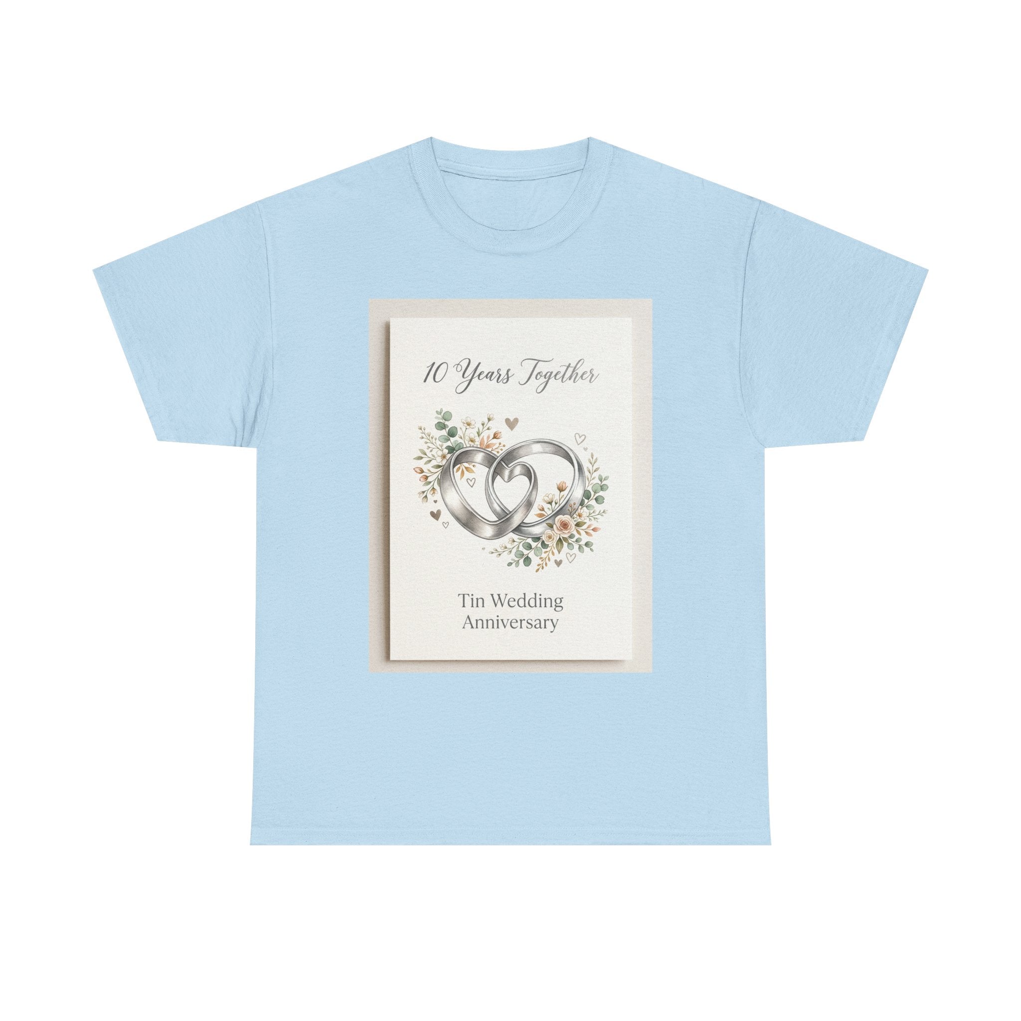 10th Wedding Anniversary Tin Rings T-Shirt — "10 Years Together" Floral Design