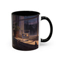 Spooky window handprints ceramic mug with colored interior, Halloween coffee cup
