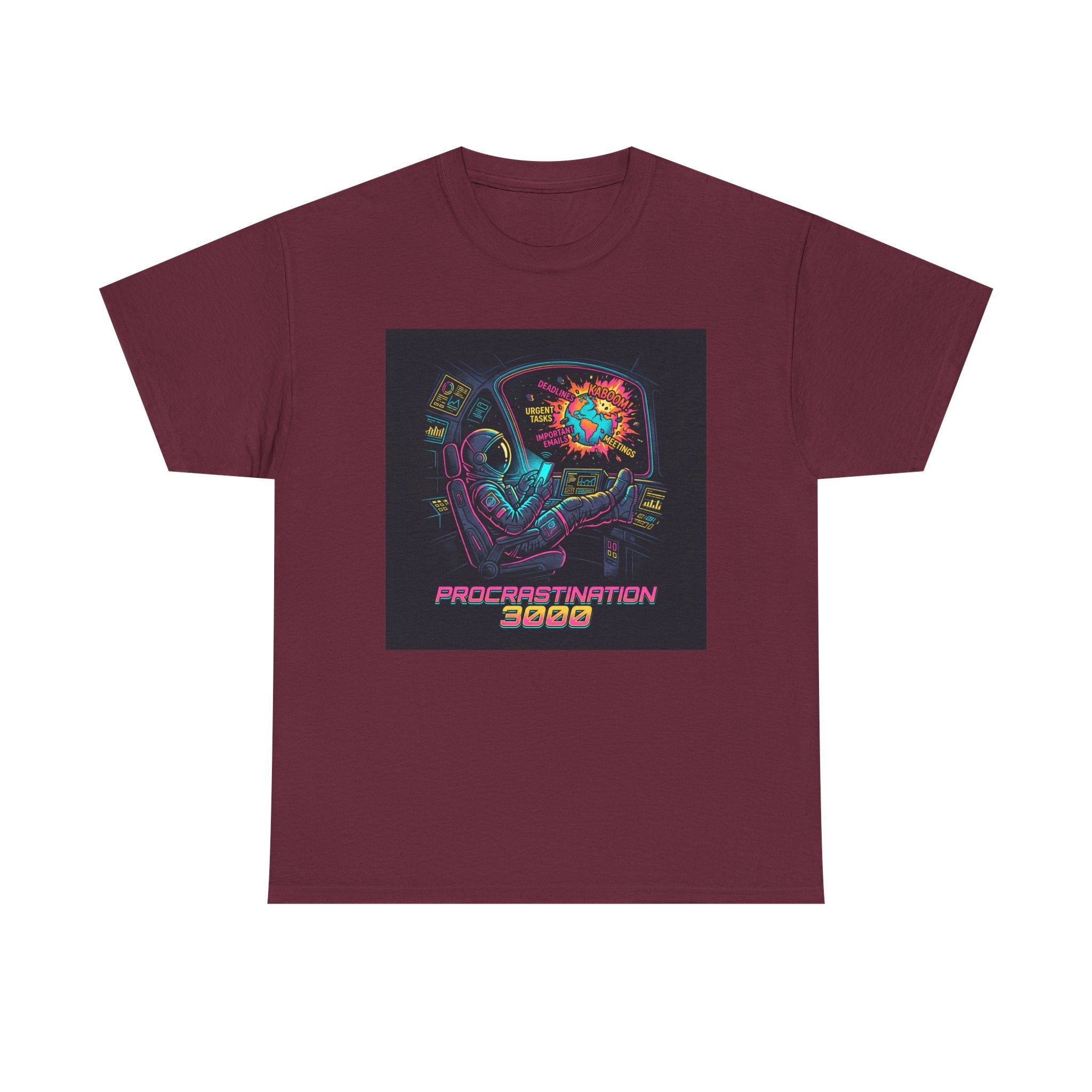 Procrastination 3000 Tee — Retro Futuristic Space Humor T-Shirt