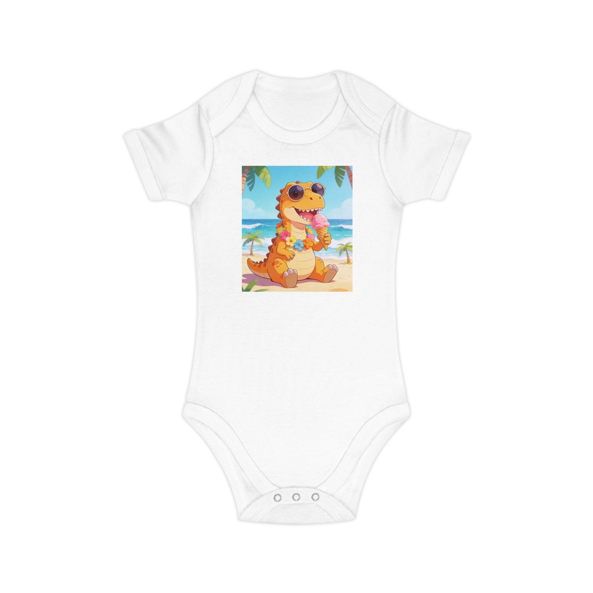 Tropical Dino Baby Bodysuit — Cute Beach Dinosaur Infant One-Piece