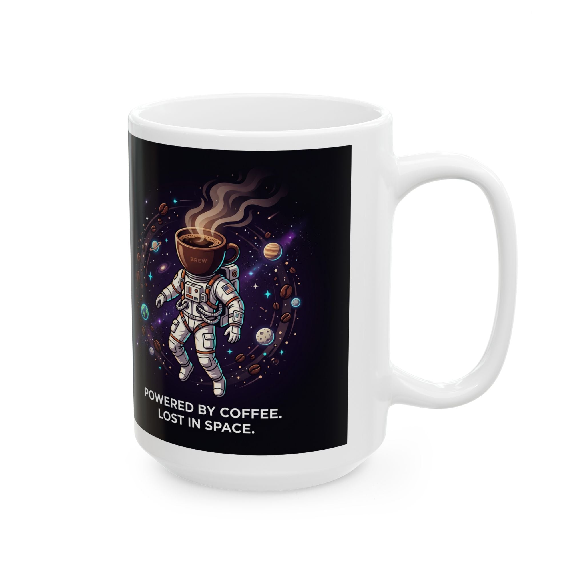 Astronaut Coffee Mug — "Powered by Coffee" Space Ceramic Mug (11oz & 15oz)