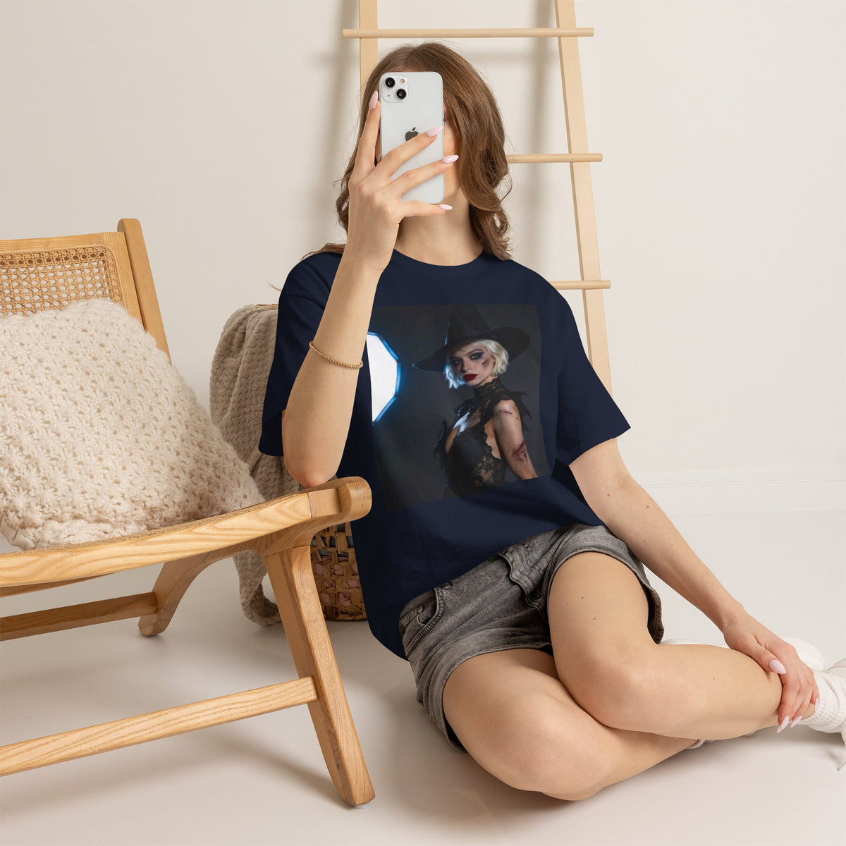 Gothic witch T-shirt with artistic witch portrait and dark Halloween design