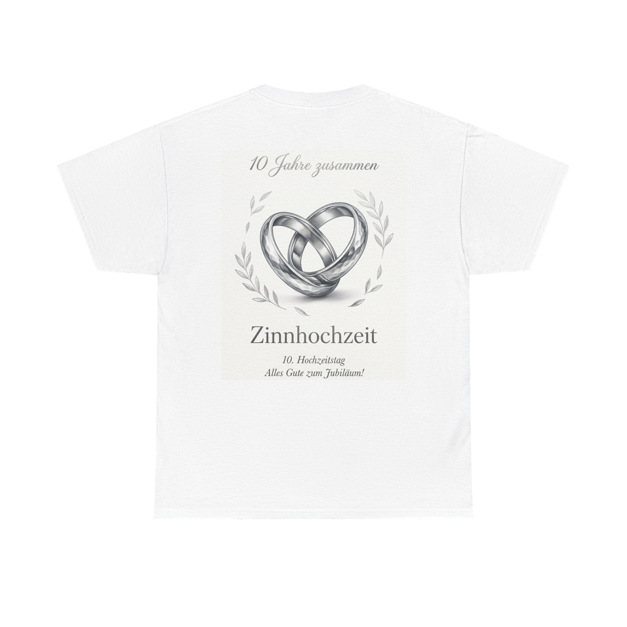 Zinnhochzeit 10 Years Anniversary T‑Shirt — Silver Rings 10 Jahre Zusammen Tee