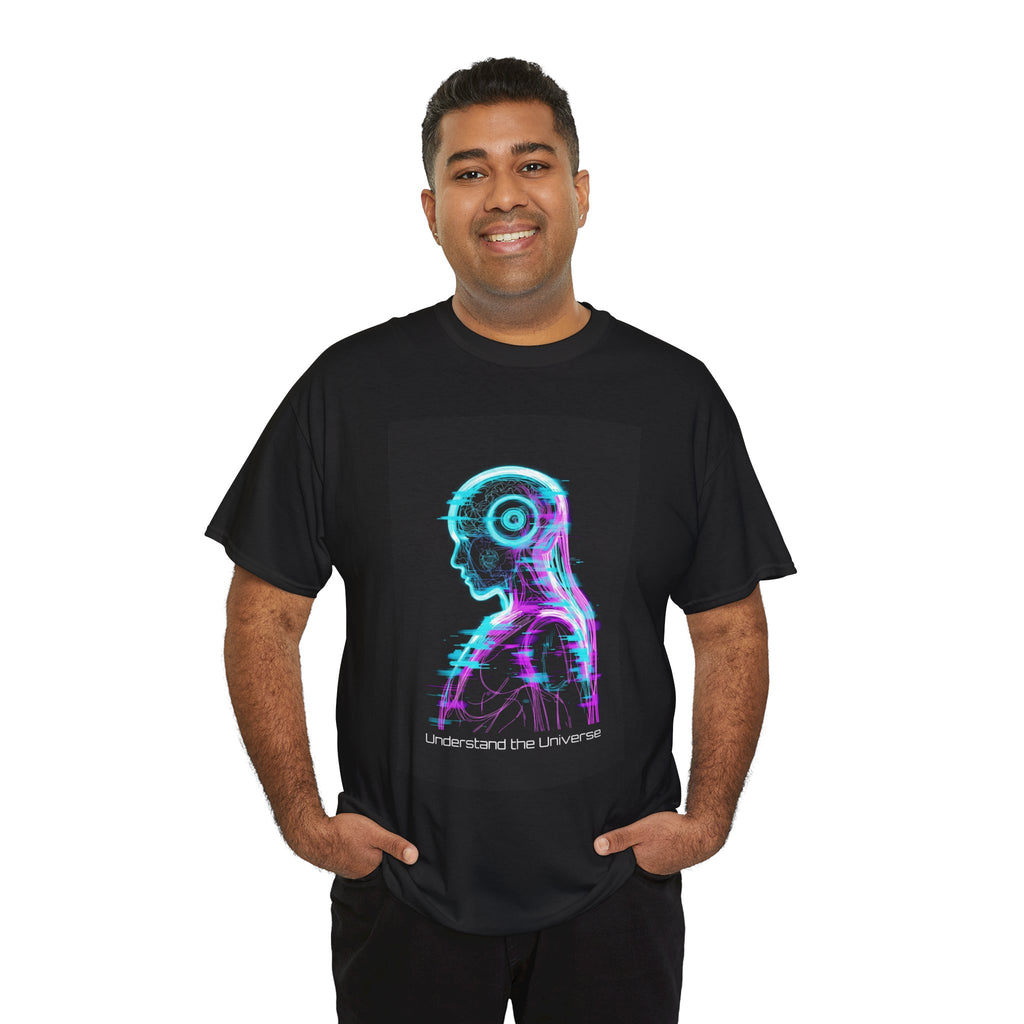 Cyberpunk Android Tee — "I Understand the Universe" Neon Robot Graphic T-Shirt