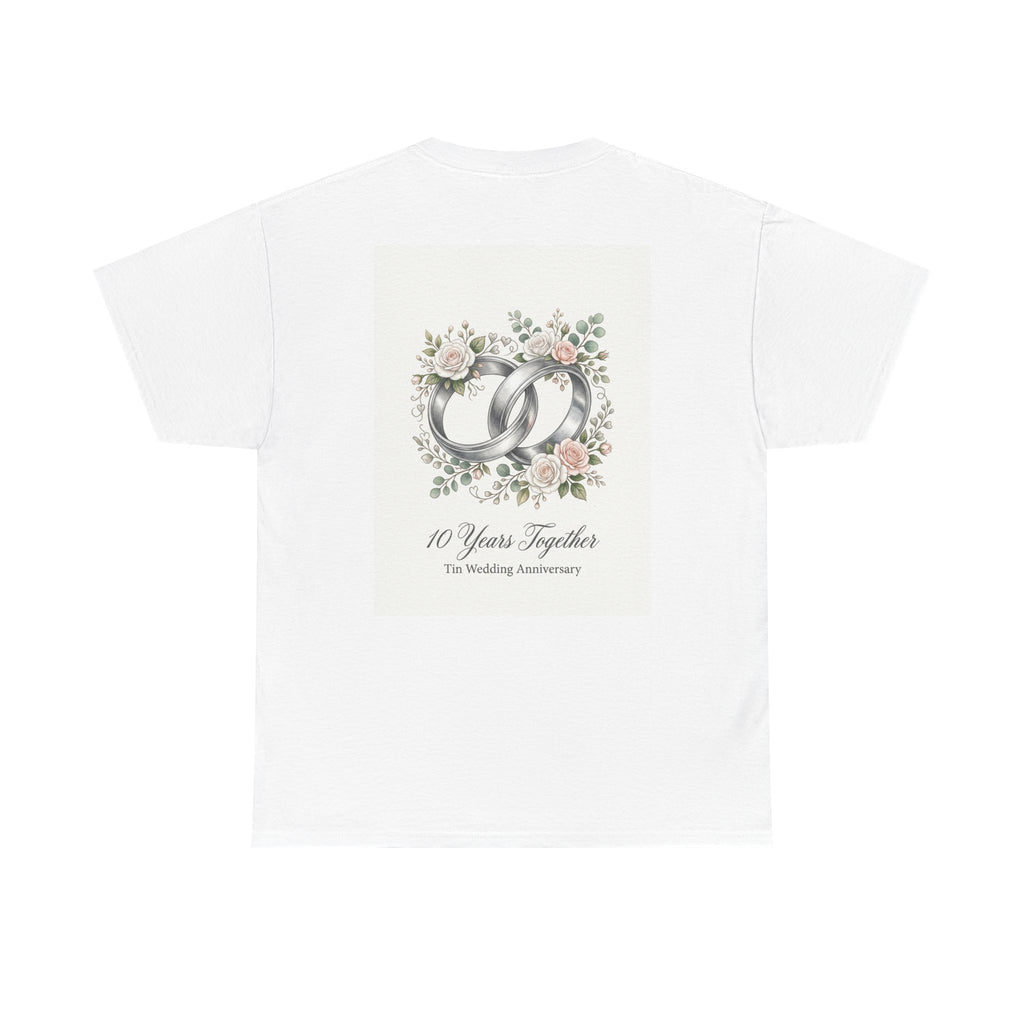 10th Wedding Anniversary Tin Rings T-Shirt — "10 Years Together" Floral Design