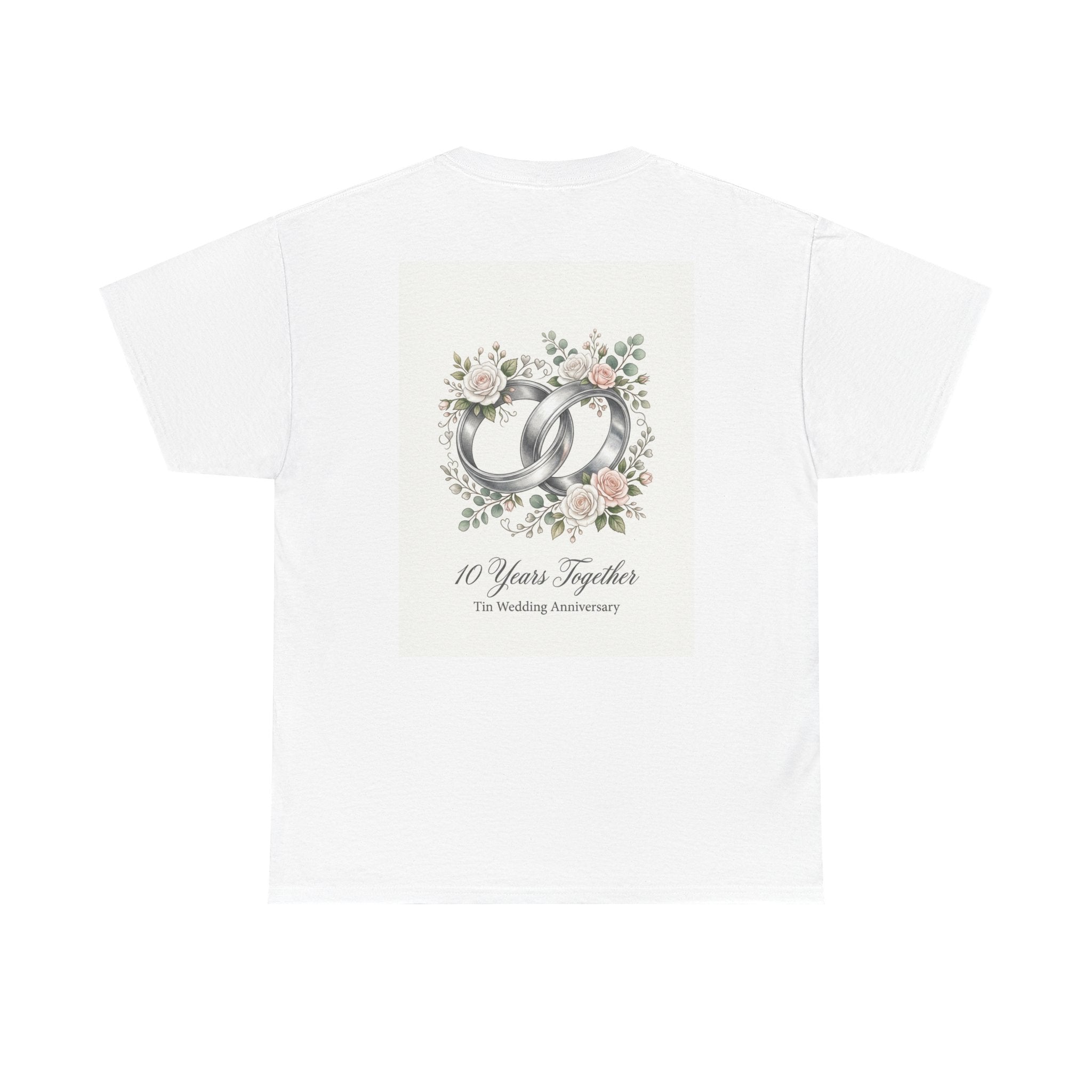 10th Wedding Anniversary Tin Rings T-Shirt — "10 Years Together" Floral Design