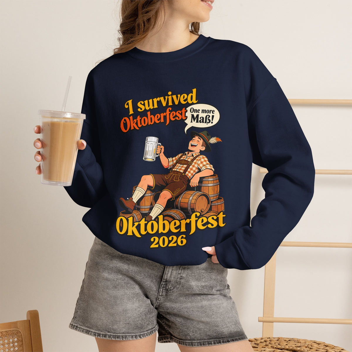 Oktoberfest 2026 Sweatshirt – "I Survived Oktoberfest" Vintage Beer Crewneck