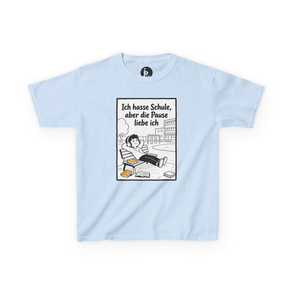 Kinder-T-Shirt – „Ich hasse Schule, aber die Pause liebe ich“ Cartoon-Schulpausen-Shirt