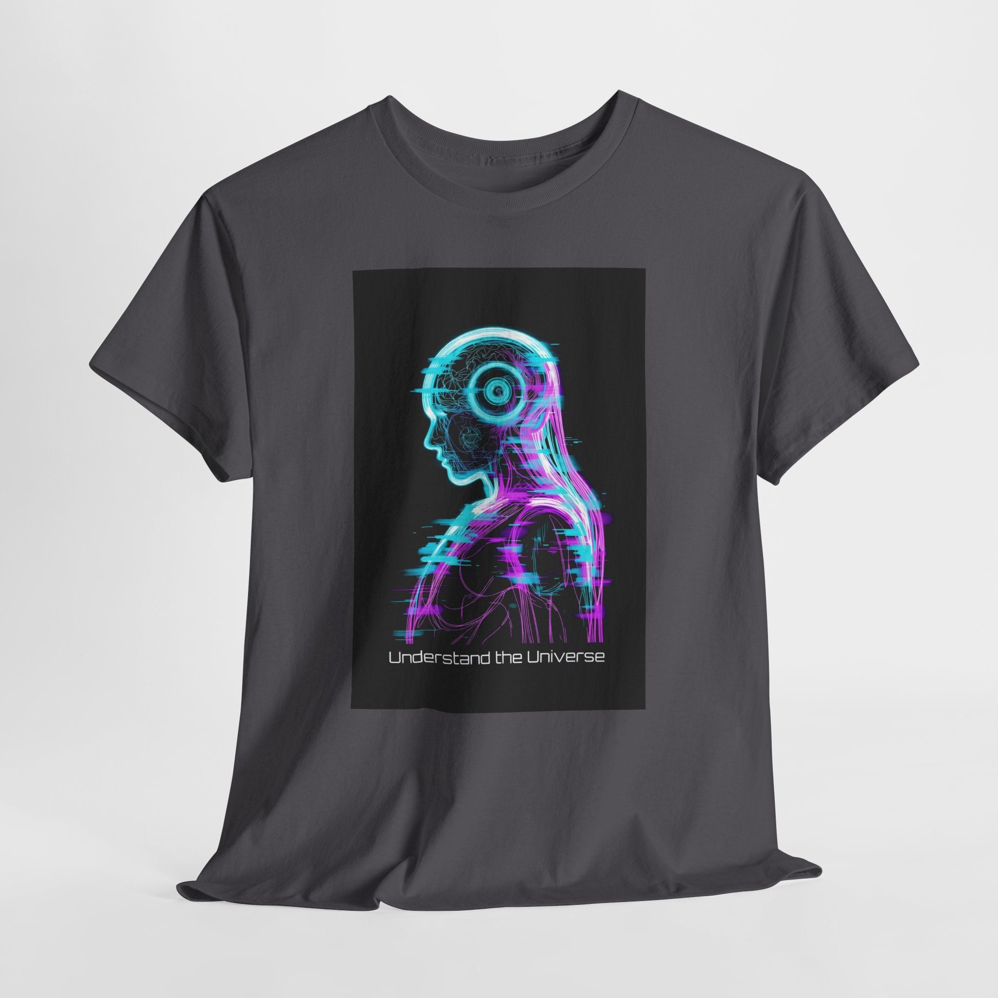 Cyberpunk Android Tee — "I Understand the Universe" Neon Robot Graphic T-Shirt