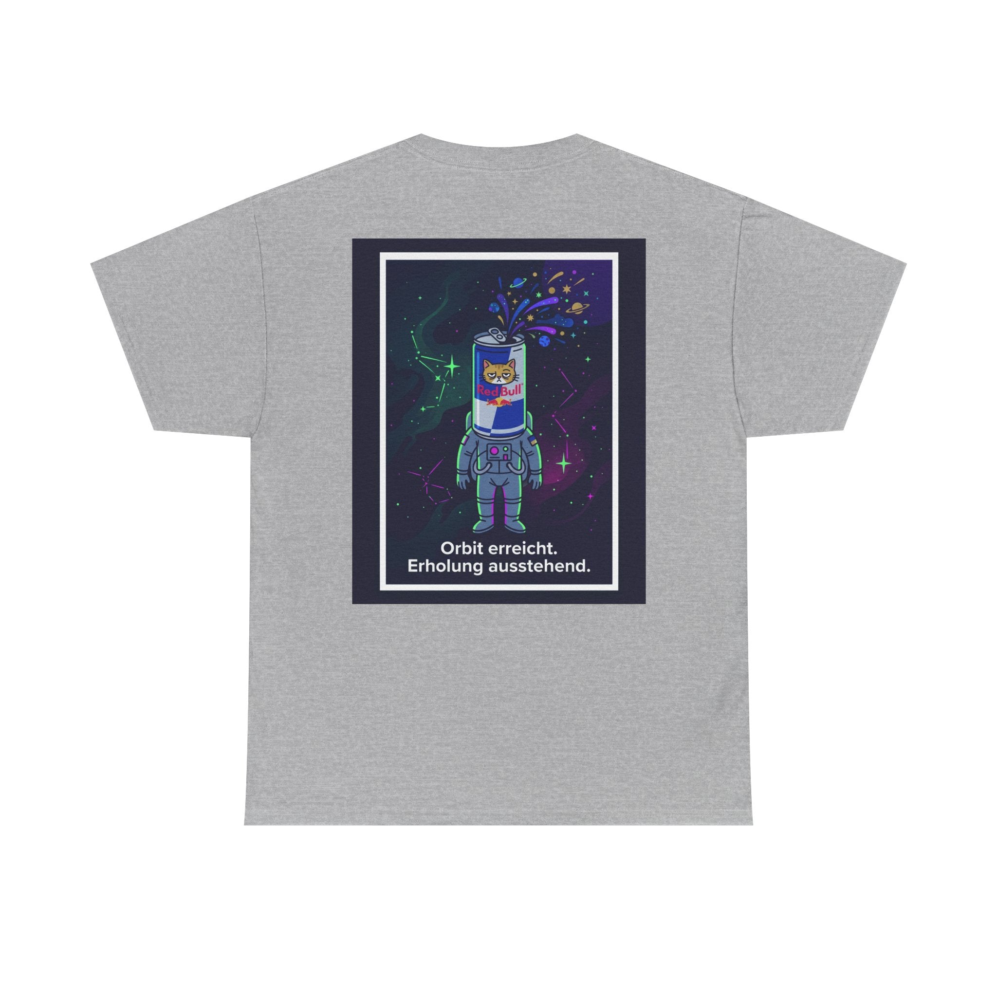 Astronaut Graphic Tee — “Orbit erreicht. Erholung ausstehend.” Neon Space Shirt