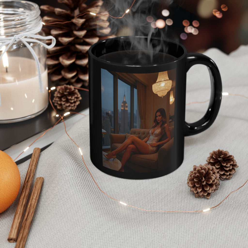 Black Photo Mug — Elegant Evening Portrait Coffee Cup (11oz/15oz)