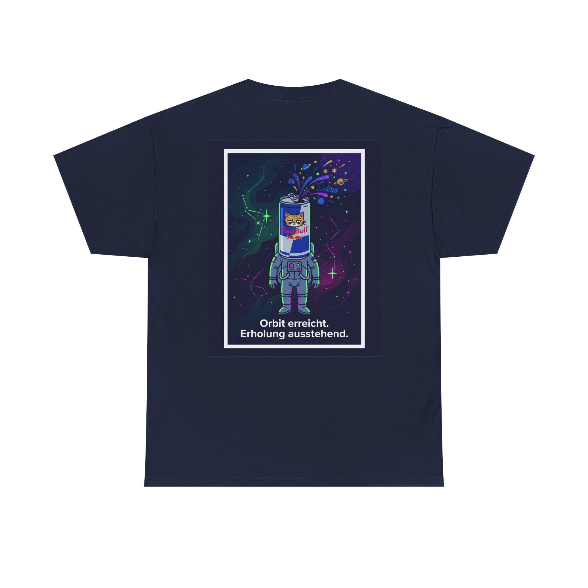 Astronaut Graphic Tee — “Orbit erreicht. Erholung ausstehend.” Neon Space Shirt