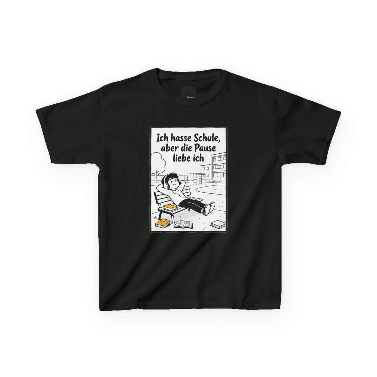 Kinder-T-Shirt – „Ich hasse Schule, aber die Pause liebe ich“ Cartoon-Schulpausen-Shirt