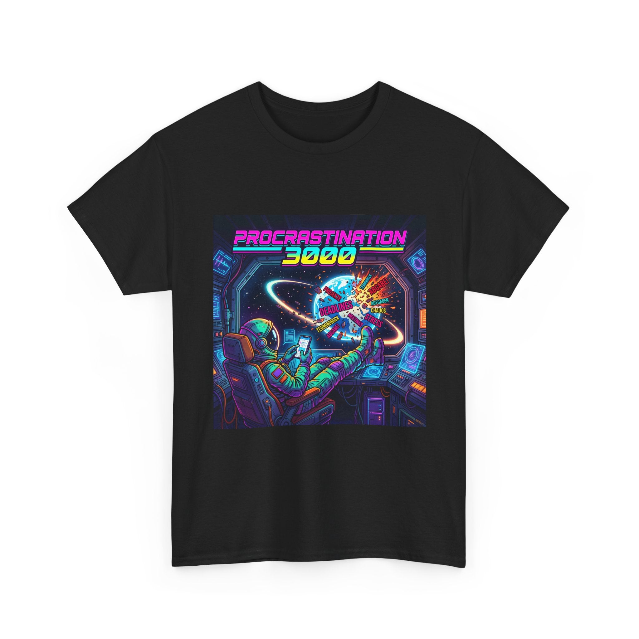 T-Shirt — "Procrastination 3000" Retro Futuristic Space Tee