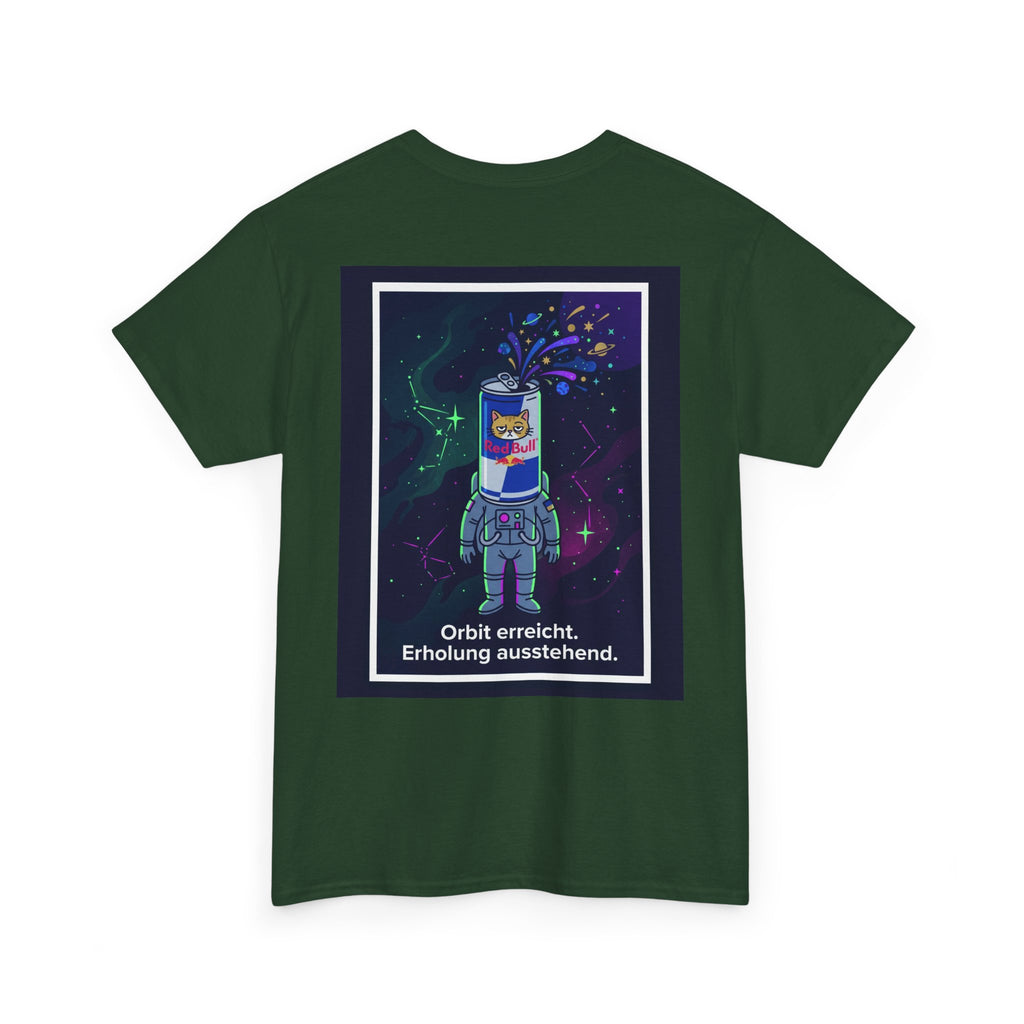 Astronaut Graphic Tee — “Orbit erreicht. Erholung ausstehend.” Neon Space Shirt