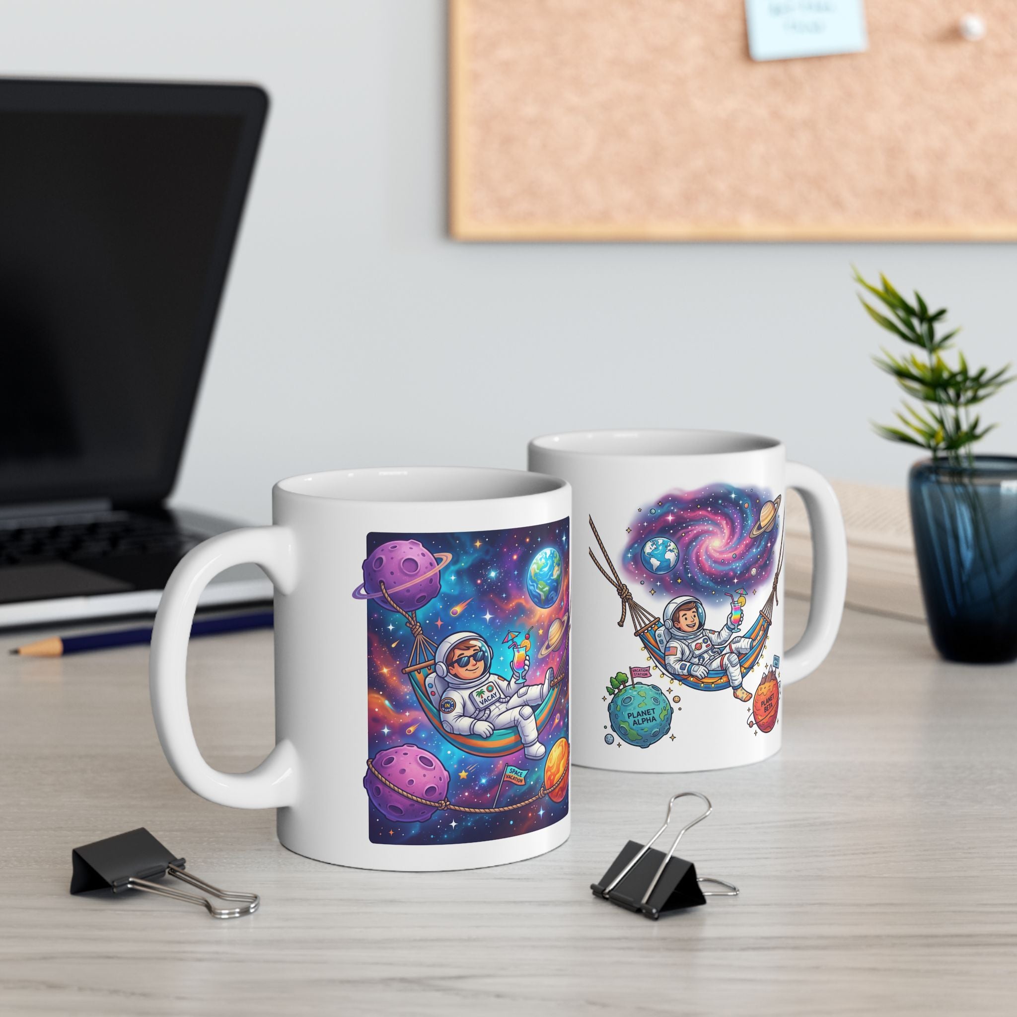 Space Witch Ceramic Mug – Colorful Cosmic Planets Illustration (11oz & 15oz)