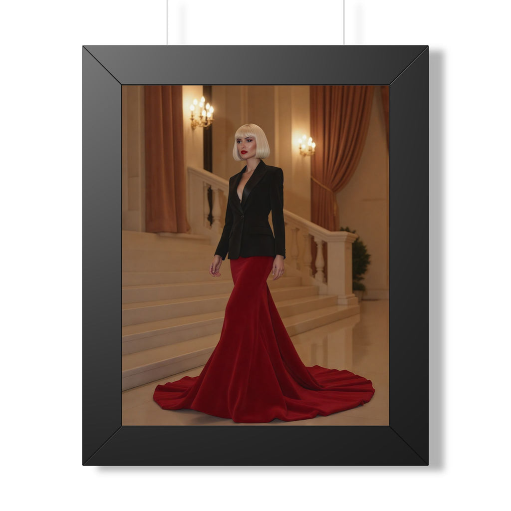 Framed Poster - Elegant Red Gown Portrait Art Print