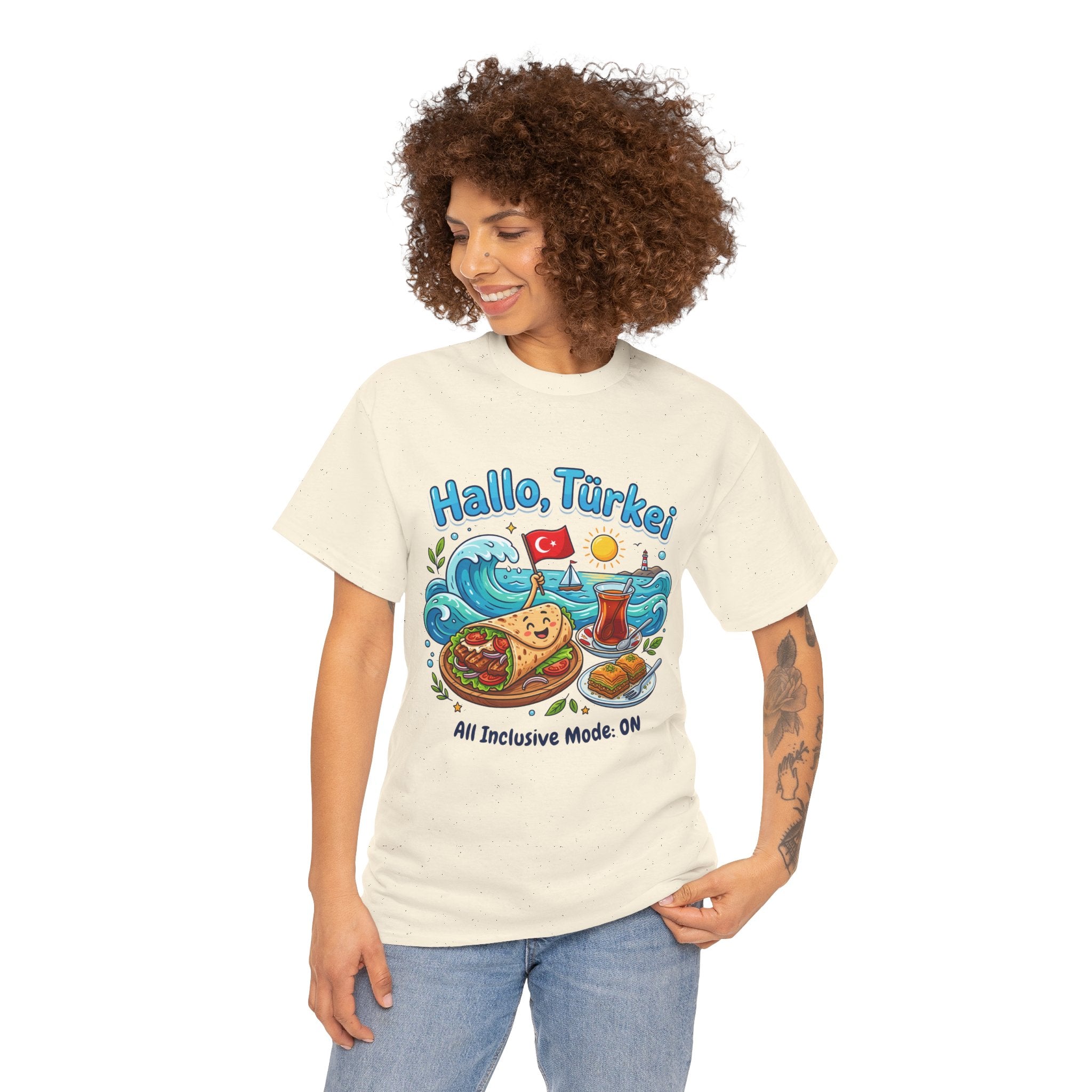 Hallo Türkiye! Turkish Food & Vacation Graphic Tee — "All Inclusive Mode: ON"
