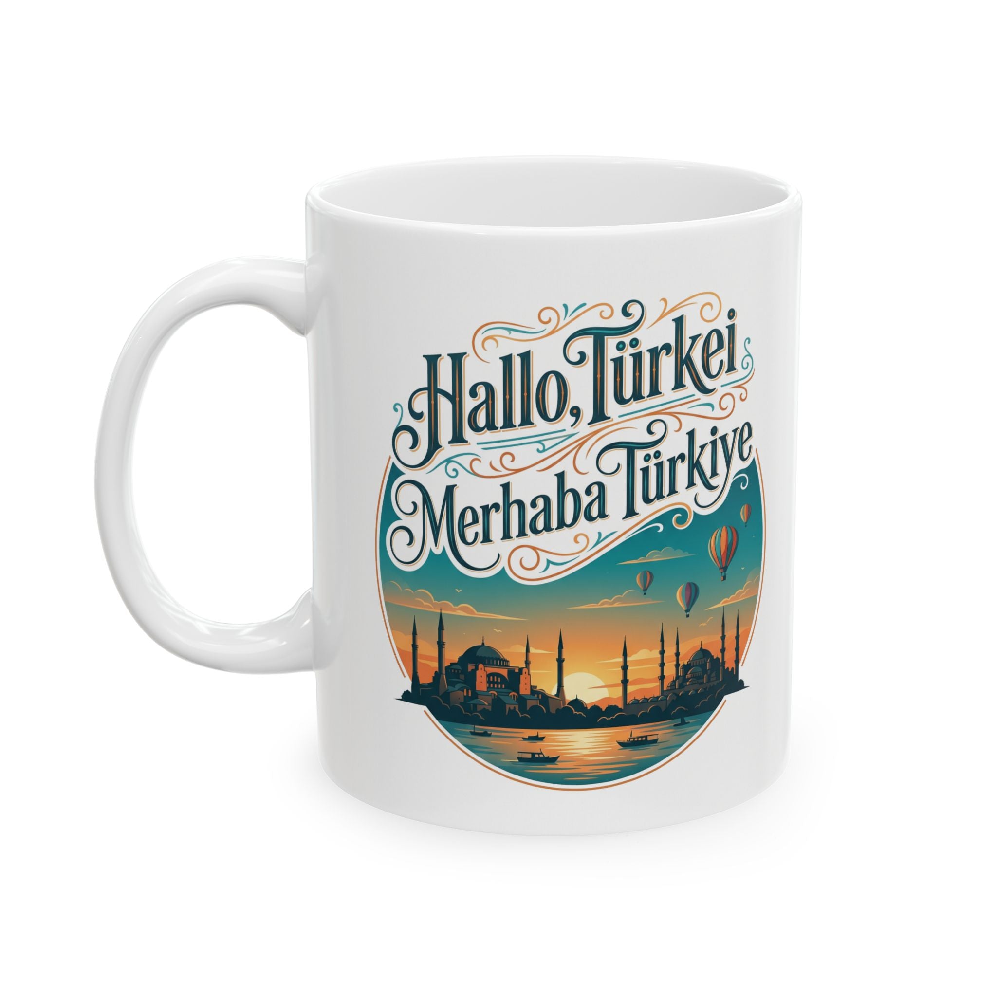 Turkey Travel Mug - Istanbul Hot Air Balloon Souvenir Ceramic Coffee Cup (11oz/15oz)