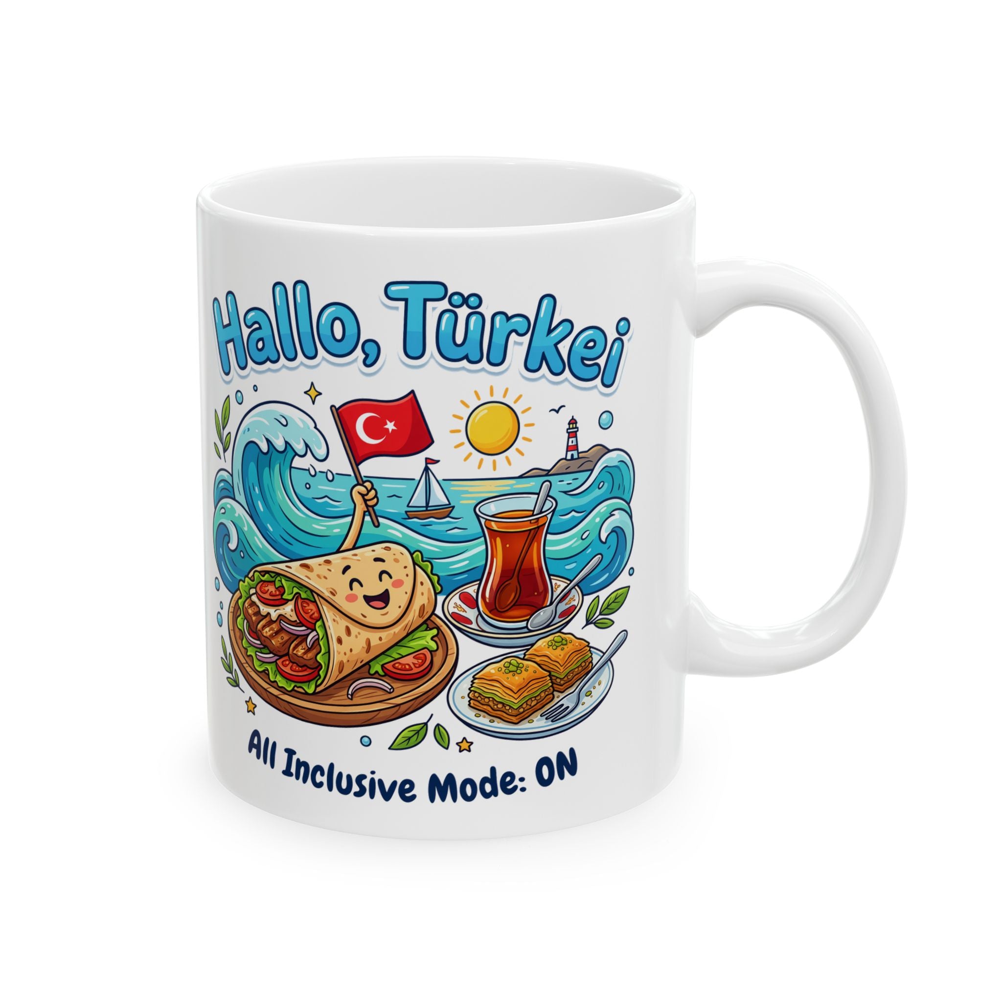 Turkey Travel Mug – Tropical Waves & Plate Lunch Ceramic Coffee Cup (11oz, 15oz)