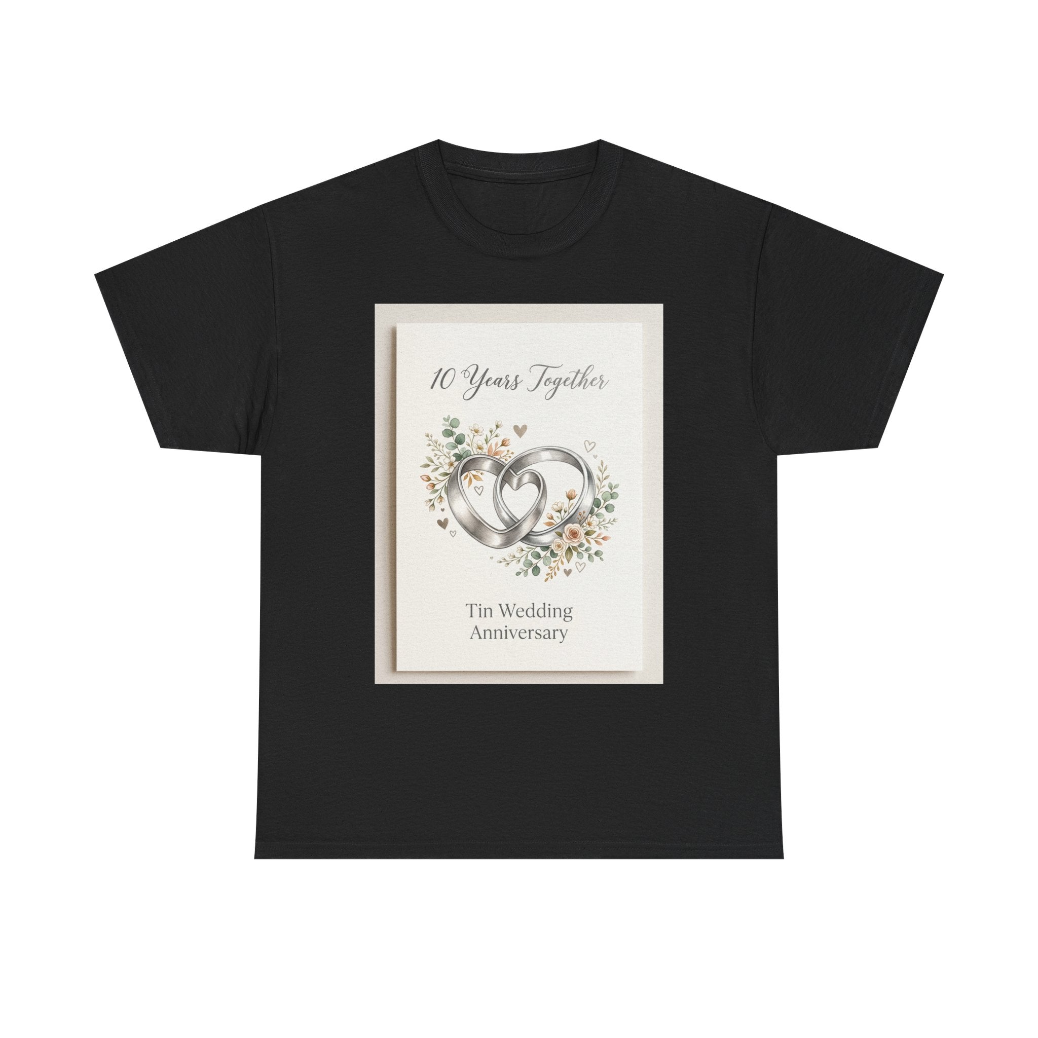 10th Wedding Anniversary Tin Rings T-Shirt — "10 Years Together" Floral Design