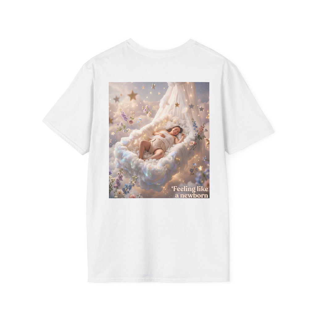 Dreamy Sleeping Angel T-Shirt — 'I Feel Like a Newborn' Cloud Art Tee