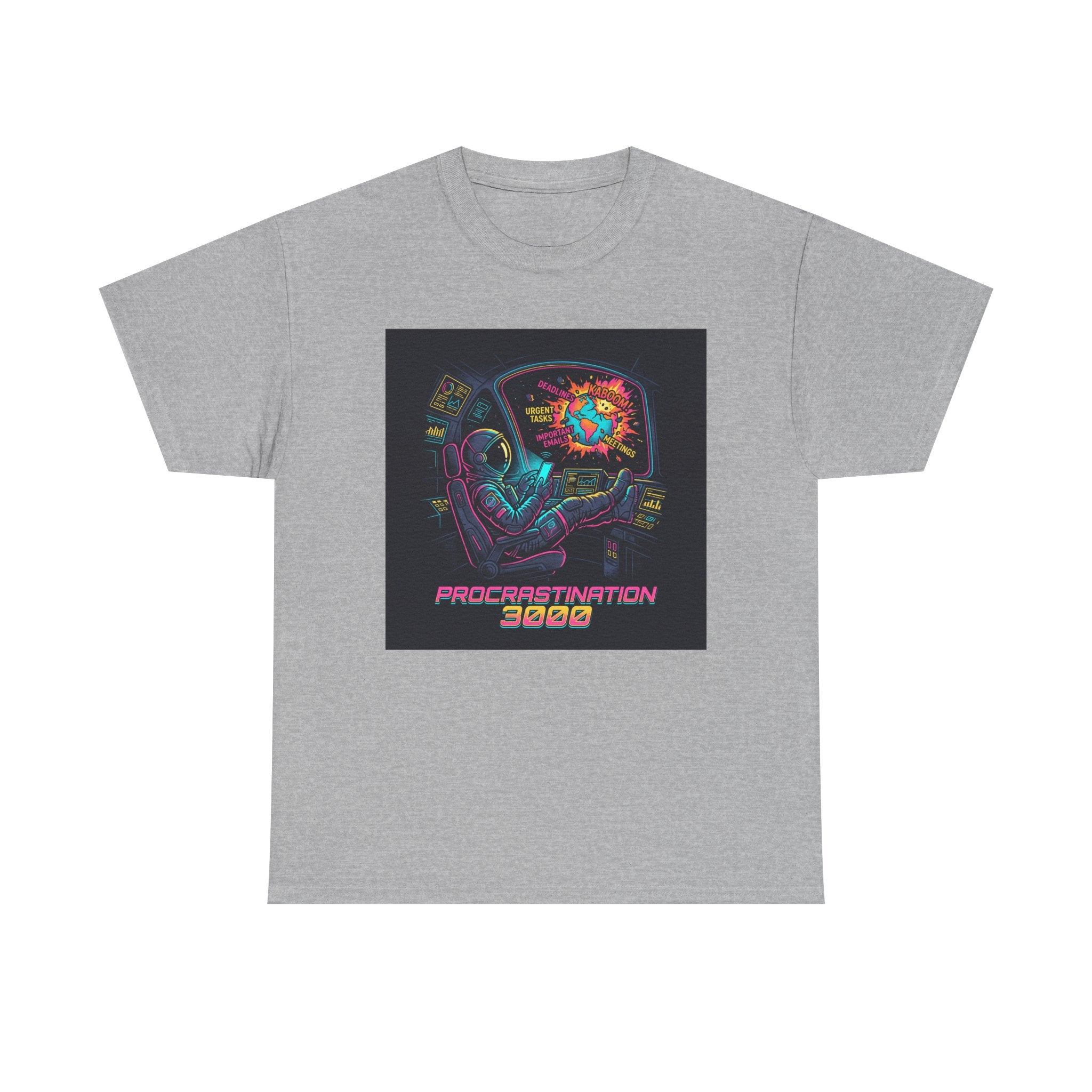 Procrastination 3000 Tee — Retro Futuristic Space Humor T-Shirt