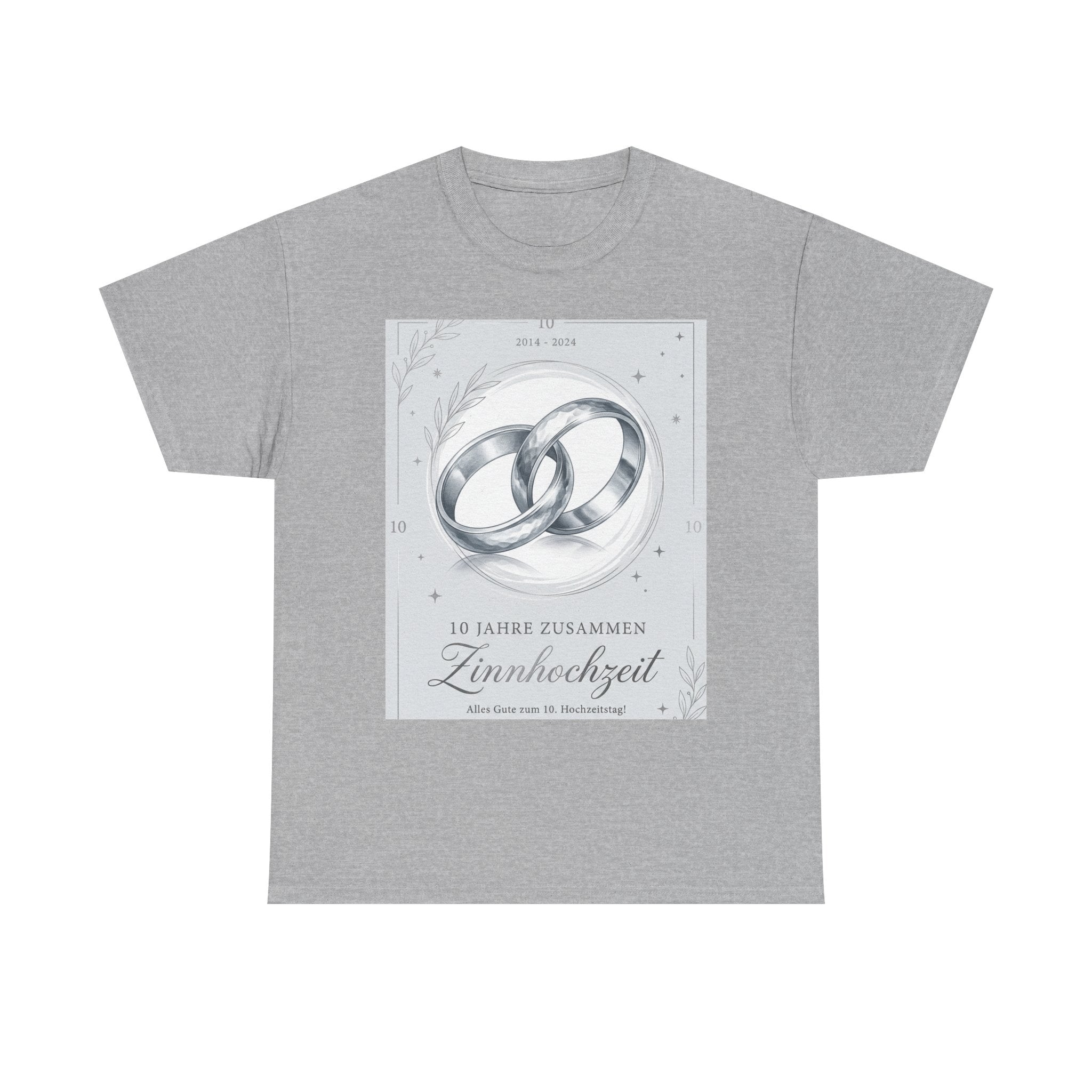 Zinnhochzeit 10 Years Anniversary T‑Shirt — Silver Rings 10 Jahre Zusammen Tee