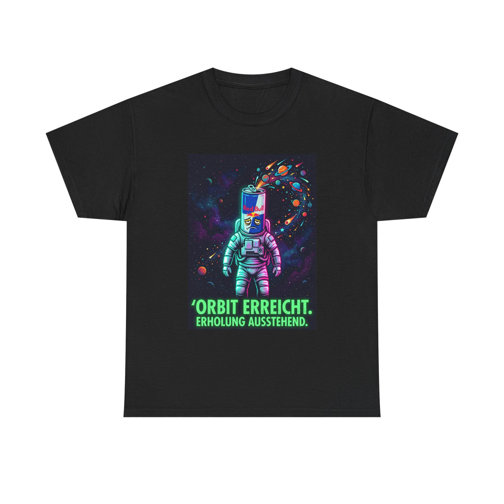 Astronaut Graphic Tee — “Orbit erreicht. Erholung ausstehend.” Neon Space Shirt