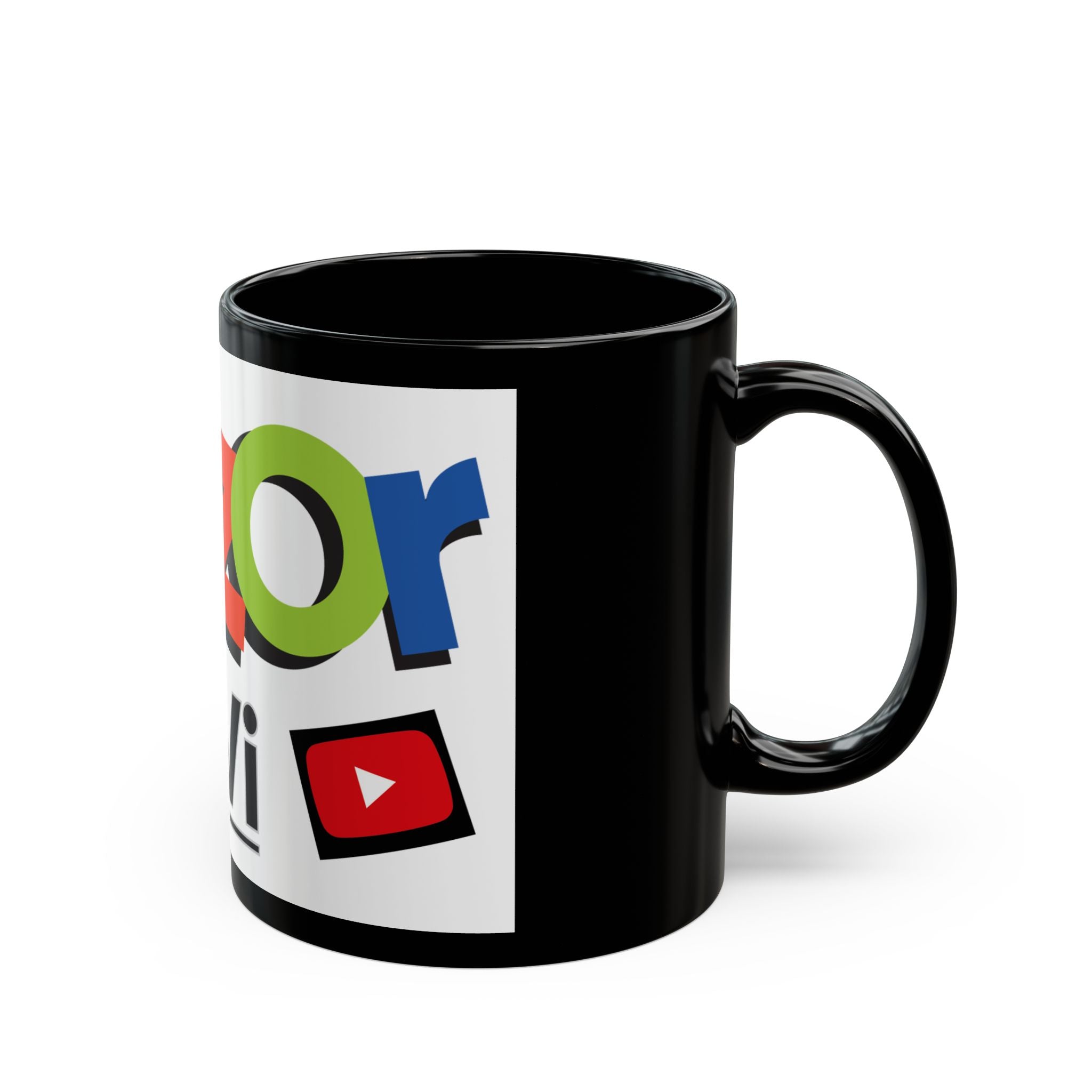 Colorful Logo Black Mug — Bold Branded Obzor TiVi Coffee Cup (11oz, 15oz)