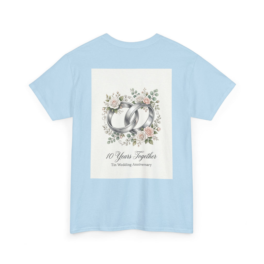 10th Wedding Anniversary Tin Rings T-Shirt — "10 Years Together" Floral Design