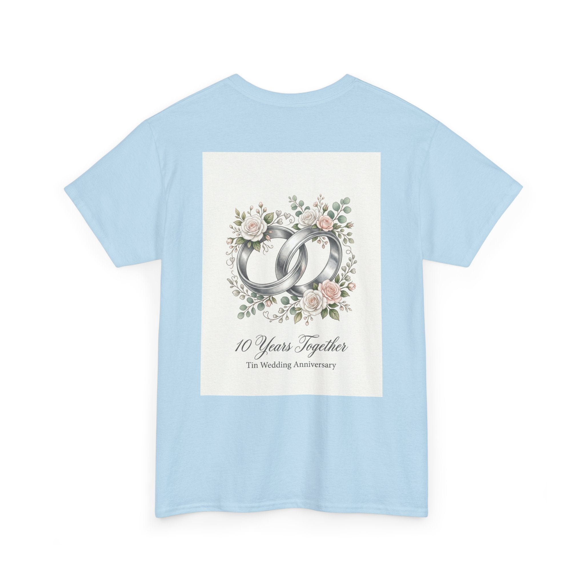 10th Wedding Anniversary Tin Rings T-Shirt — "10 Years Together" Floral Design