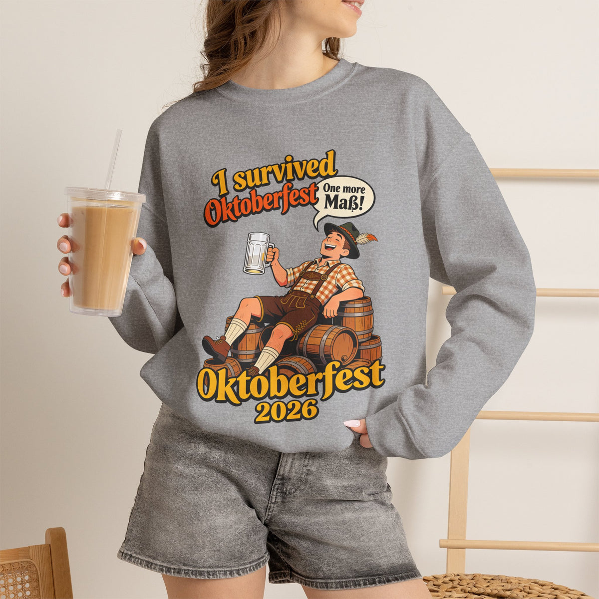 Oktoberfest 2026 Sweatshirt – "I Survived Oktoberfest" Vintage Beer Crewneck