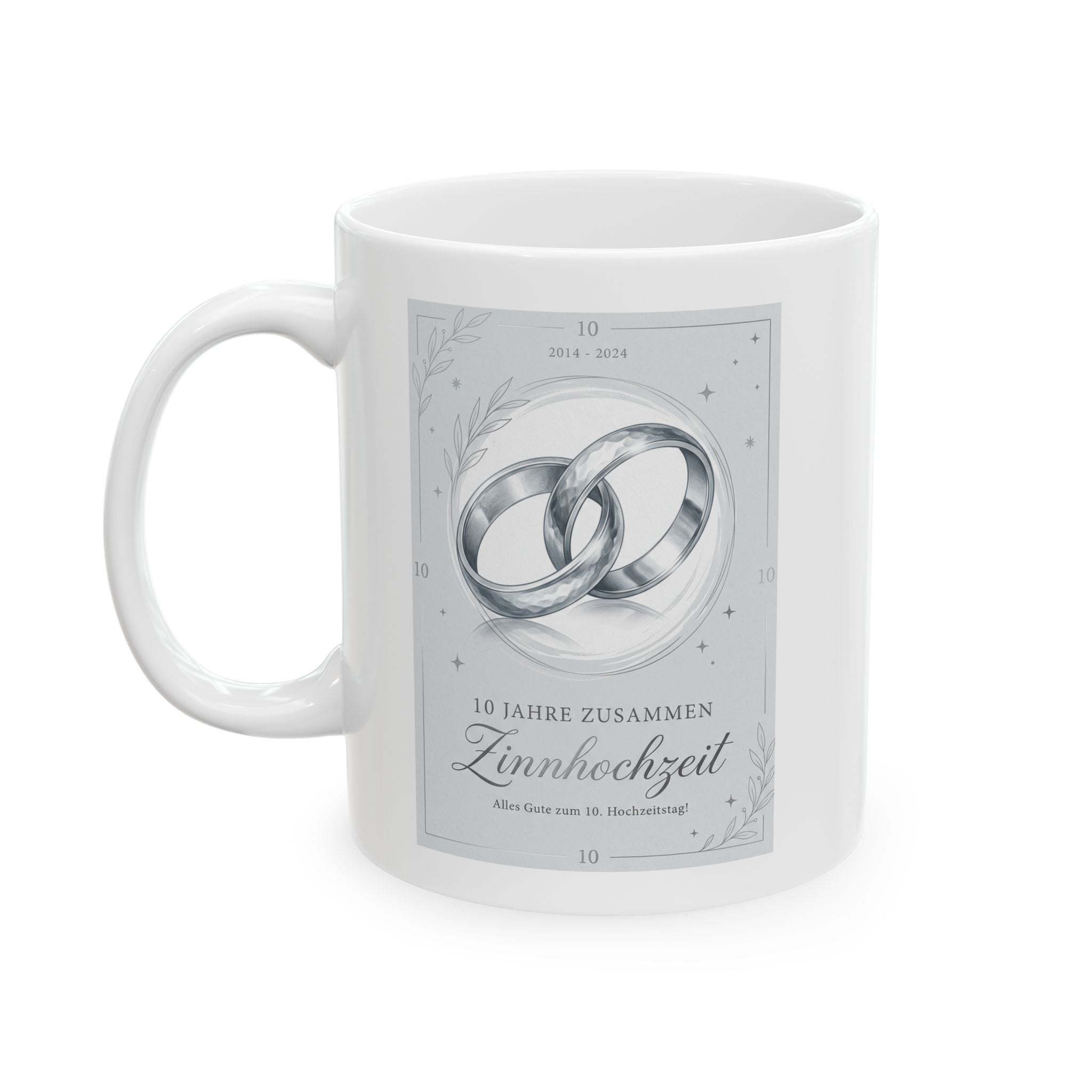 Inspirational Heart Ceramic Mug — 'Zinnhochzeit - 10 Jahre zusammen' Memorial Coffee Cup (11oz & 15oz)