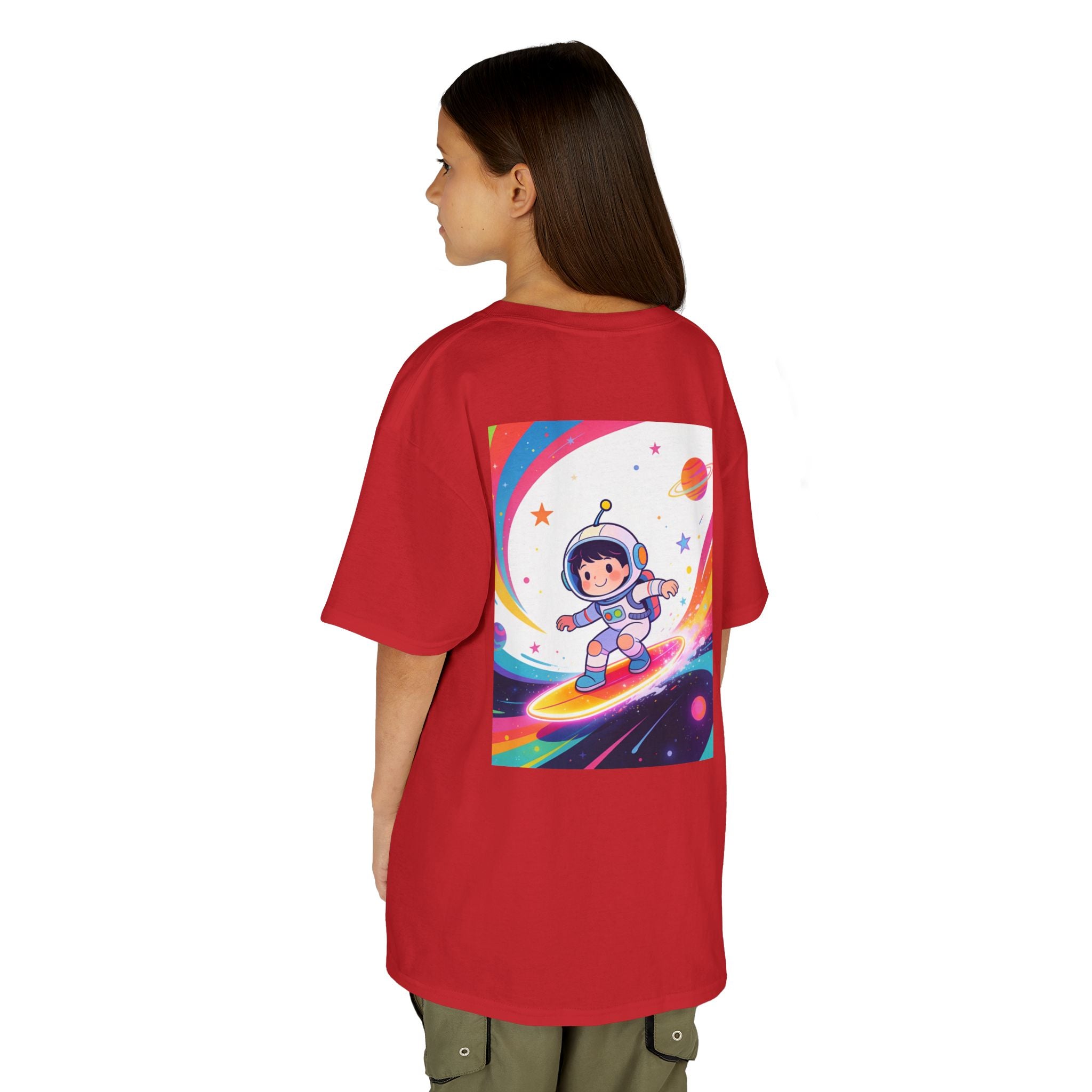 Kids Tee — Rainbow Space Surfing Astronaut Graphic
