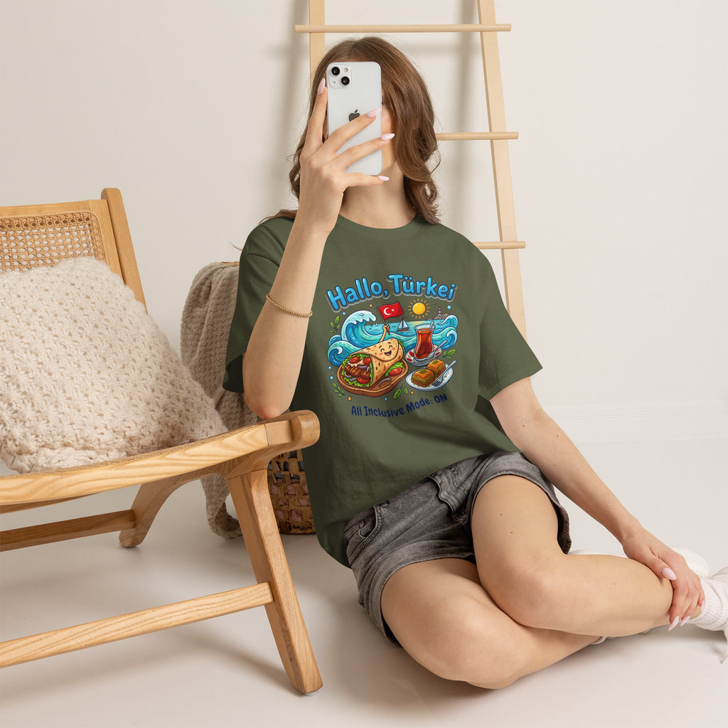 Hallo Türkiye! Turkish Food & Vacation Graphic Tee — "All Inclusive Mode: ON"