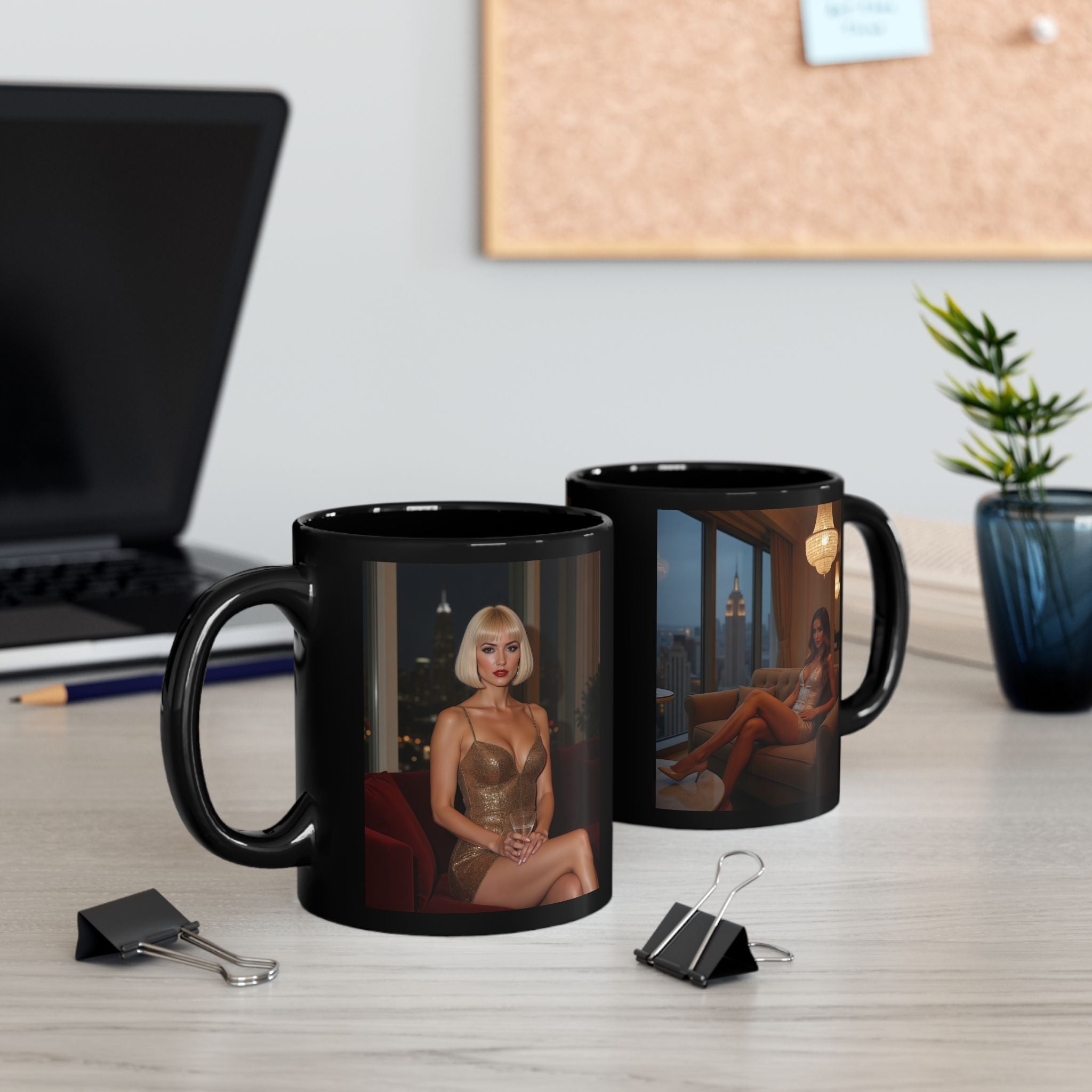 Black Photo Mug — Elegant Evening Portrait Coffee Cup (11oz/15oz)