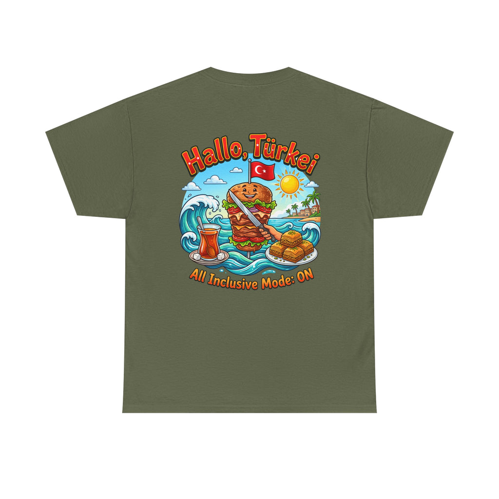 Hallo Türkiye! Turkish Food & Vacation Graphic Tee — "All Inclusive Mode: ON"