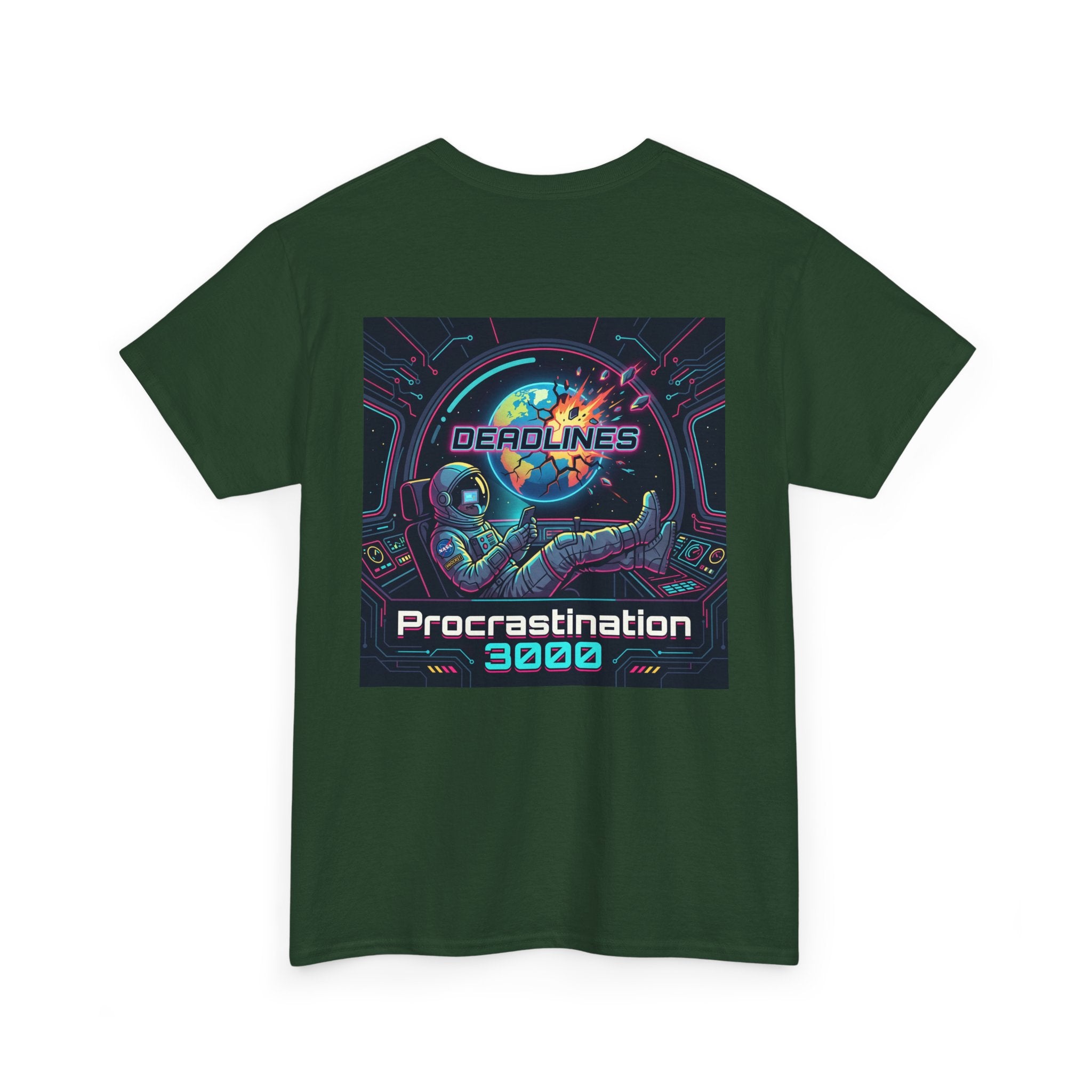Procrastination 3000 Tee — Retro Futuristic Space Humor T-Shirt