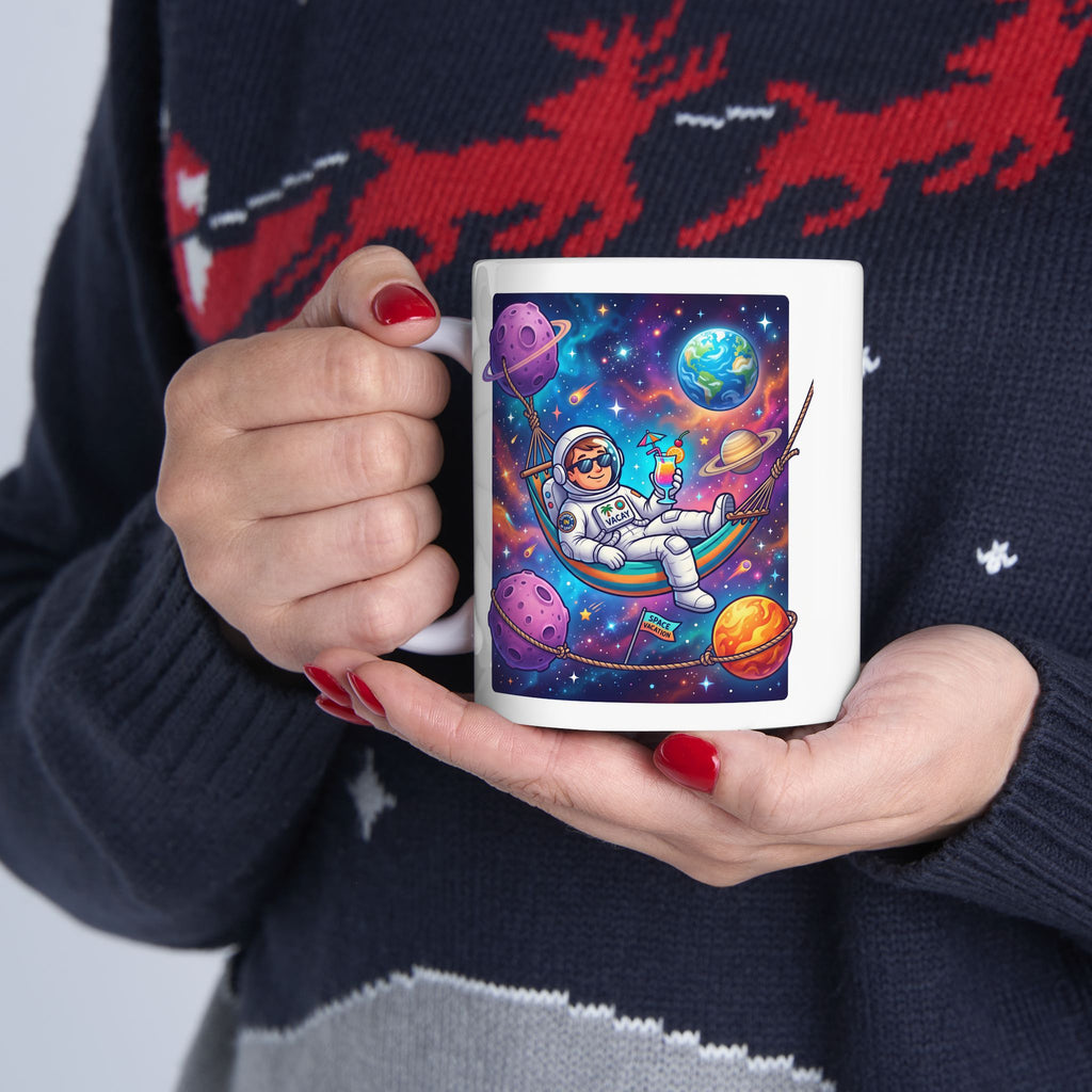 Space Witch Ceramic Mug – Colorful Cosmic Planets Illustration (11oz & 15oz)