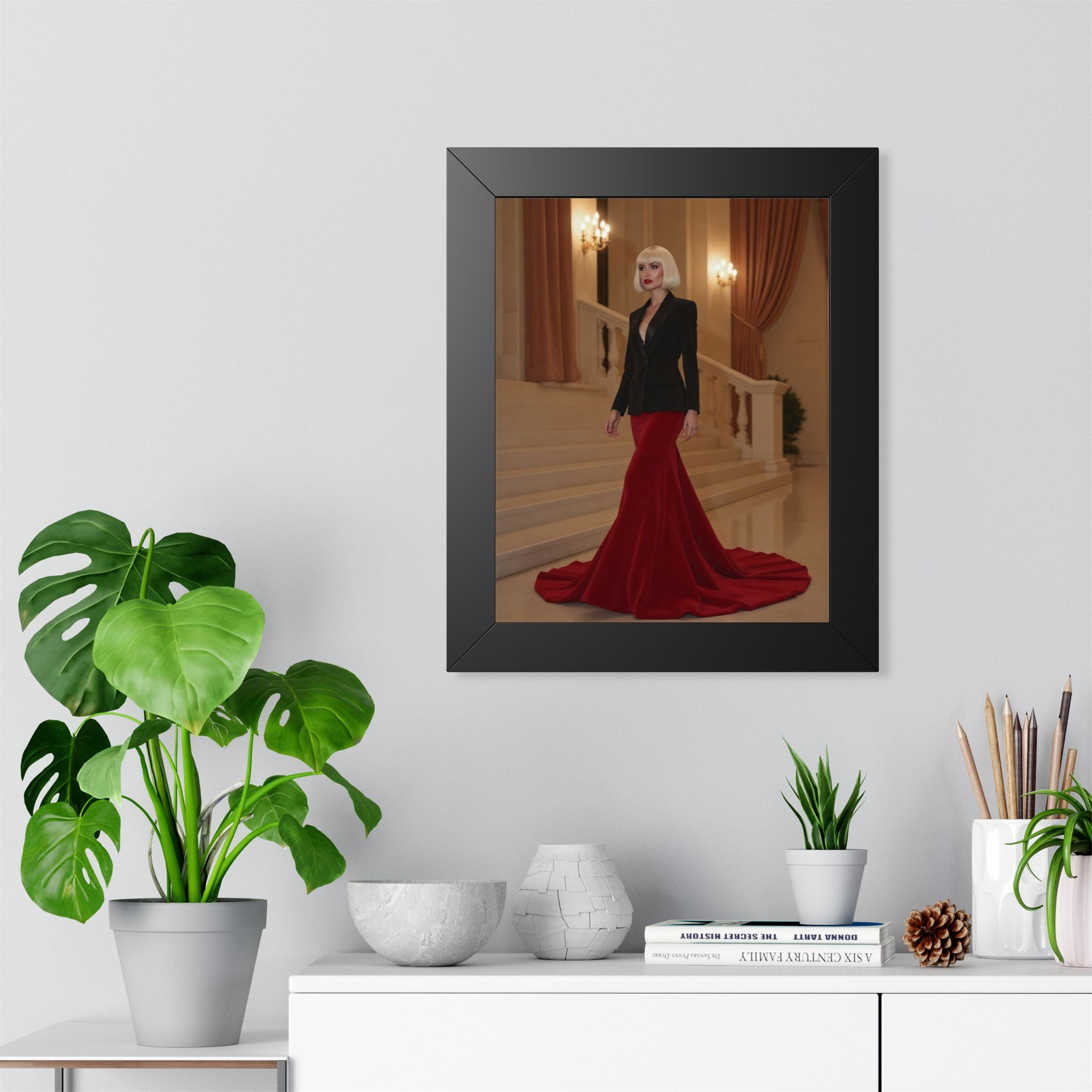 Framed Poster - Elegant Red Gown Portrait Art Print