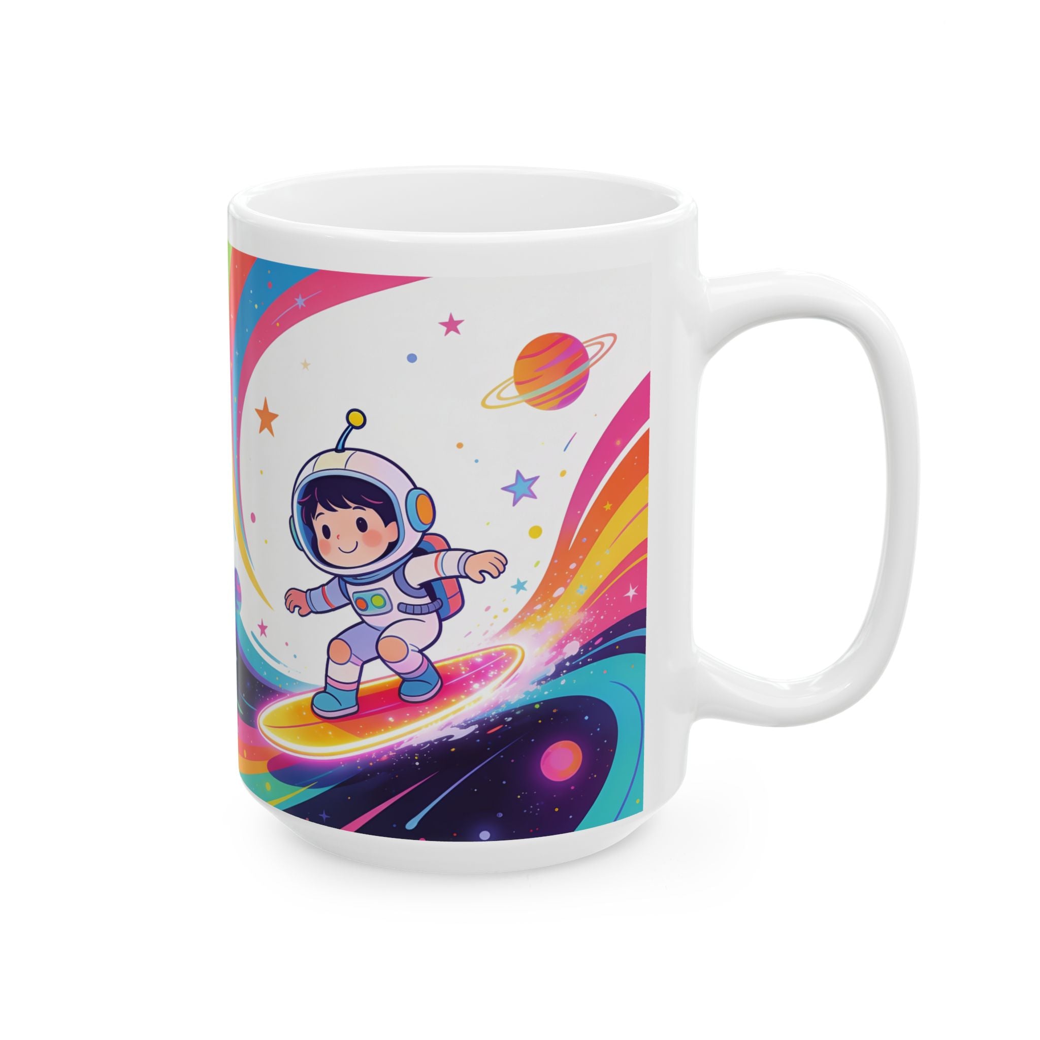 Rainbow Space Astronaut Mug — Cute Kids' Cosmic Coffee Cup (11oz, 15oz)