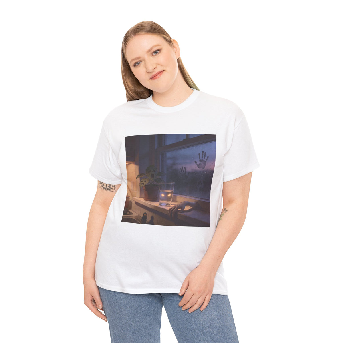 Stimmungsvolles Twilight-Fenster T-Shirt – Cozy Sunset Grafik-Shirt
