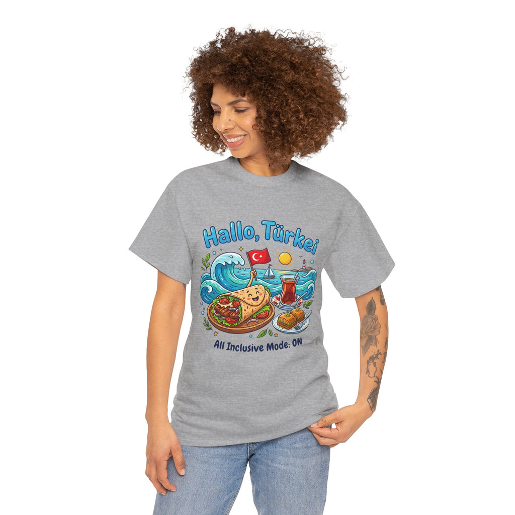 Hallo Türkiye! Turkish Food & Vacation Graphic Tee — "All Inclusive Mode: ON"