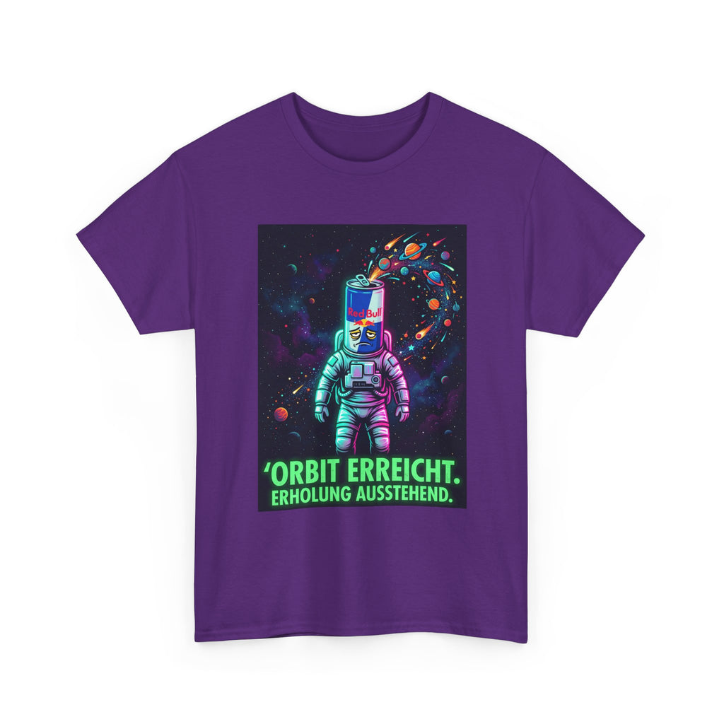 Astronaut Graphic Tee — “Orbit erreicht. Erholung ausstehend.” Neon Space Shirt