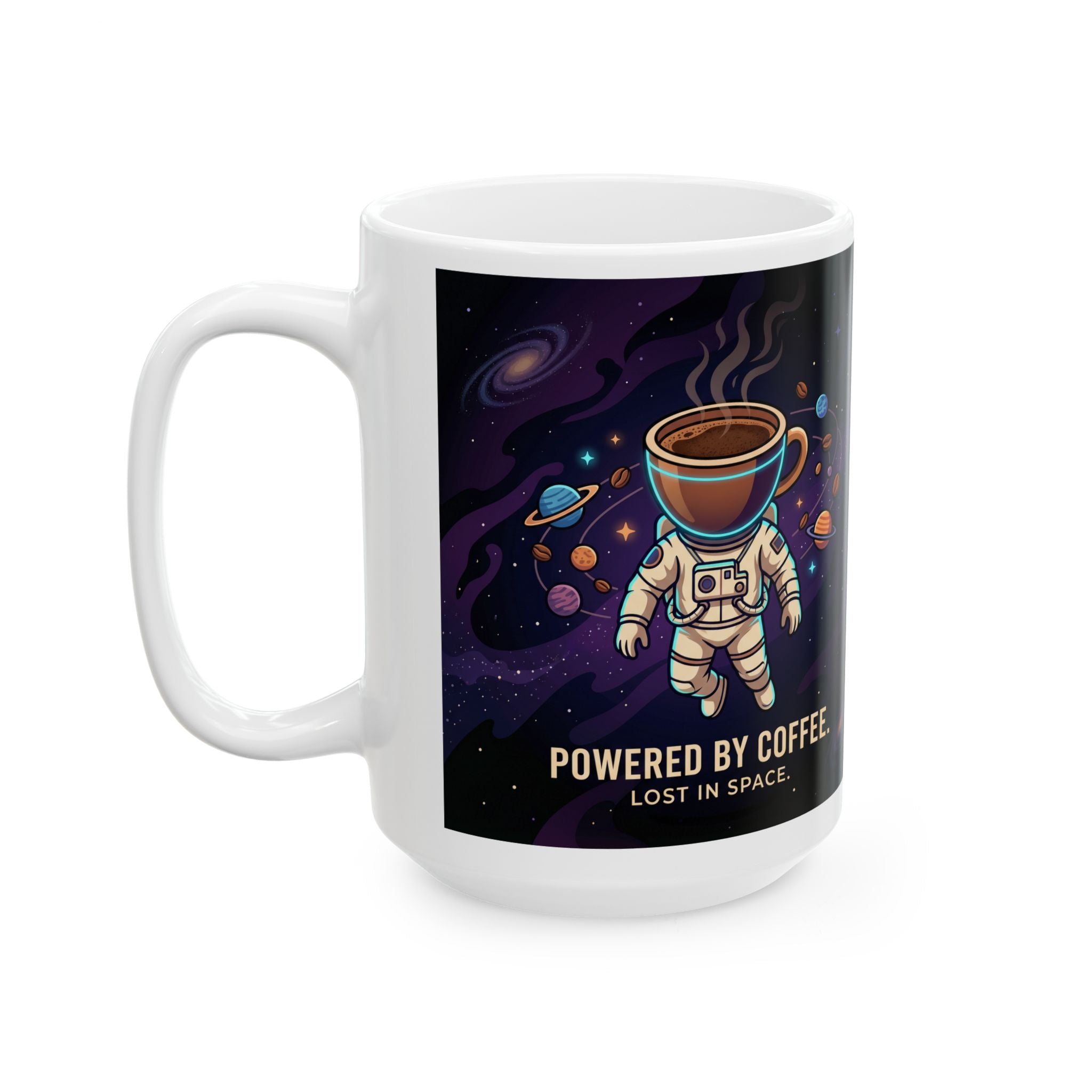 Astronaut Coffee Mug — "Powered by Coffee" Space Ceramic Mug (11oz & 15oz)