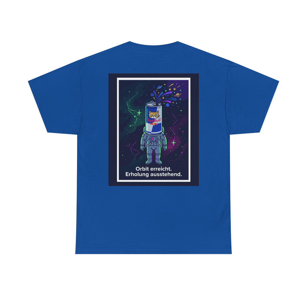 Astronaut Graphic Tee — “Orbit erreicht. Erholung ausstehend.” Neon Space Shirt