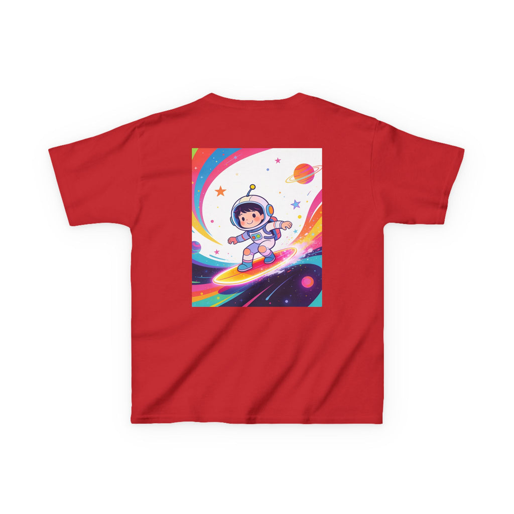Kids Tee — Rainbow Space Surfing Astronaut Graphic